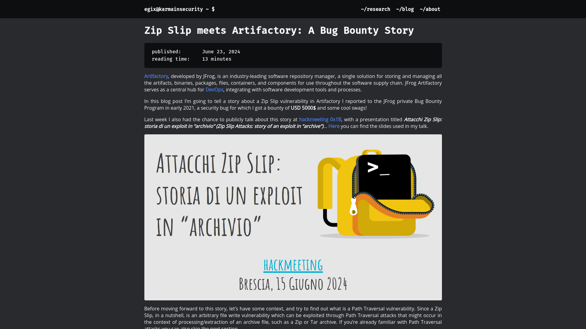 Zip Slip meets Artifactory: A Bug Bounty Story | Karma(In)Security