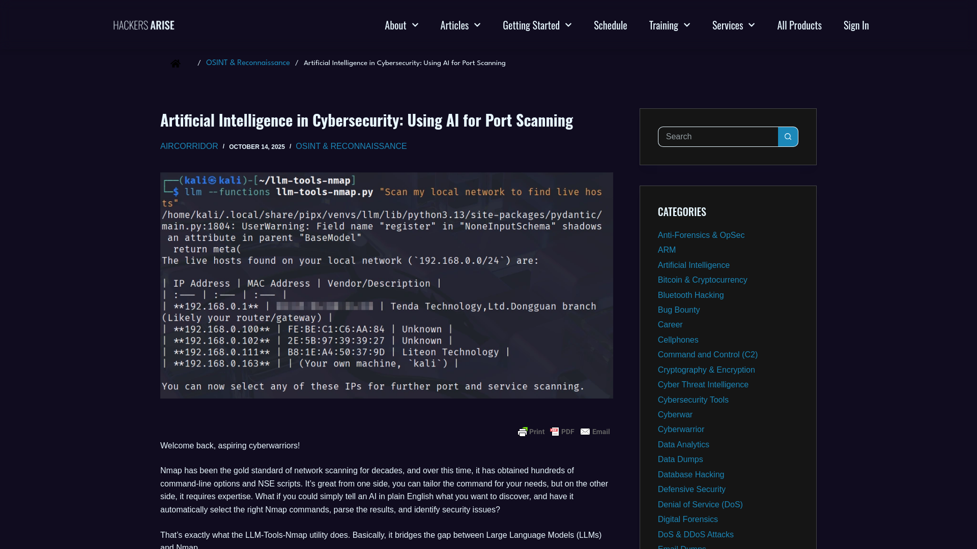Artificial Intelligence in Cybersecurity: Using AI for Port Scanning - Hackers Arise