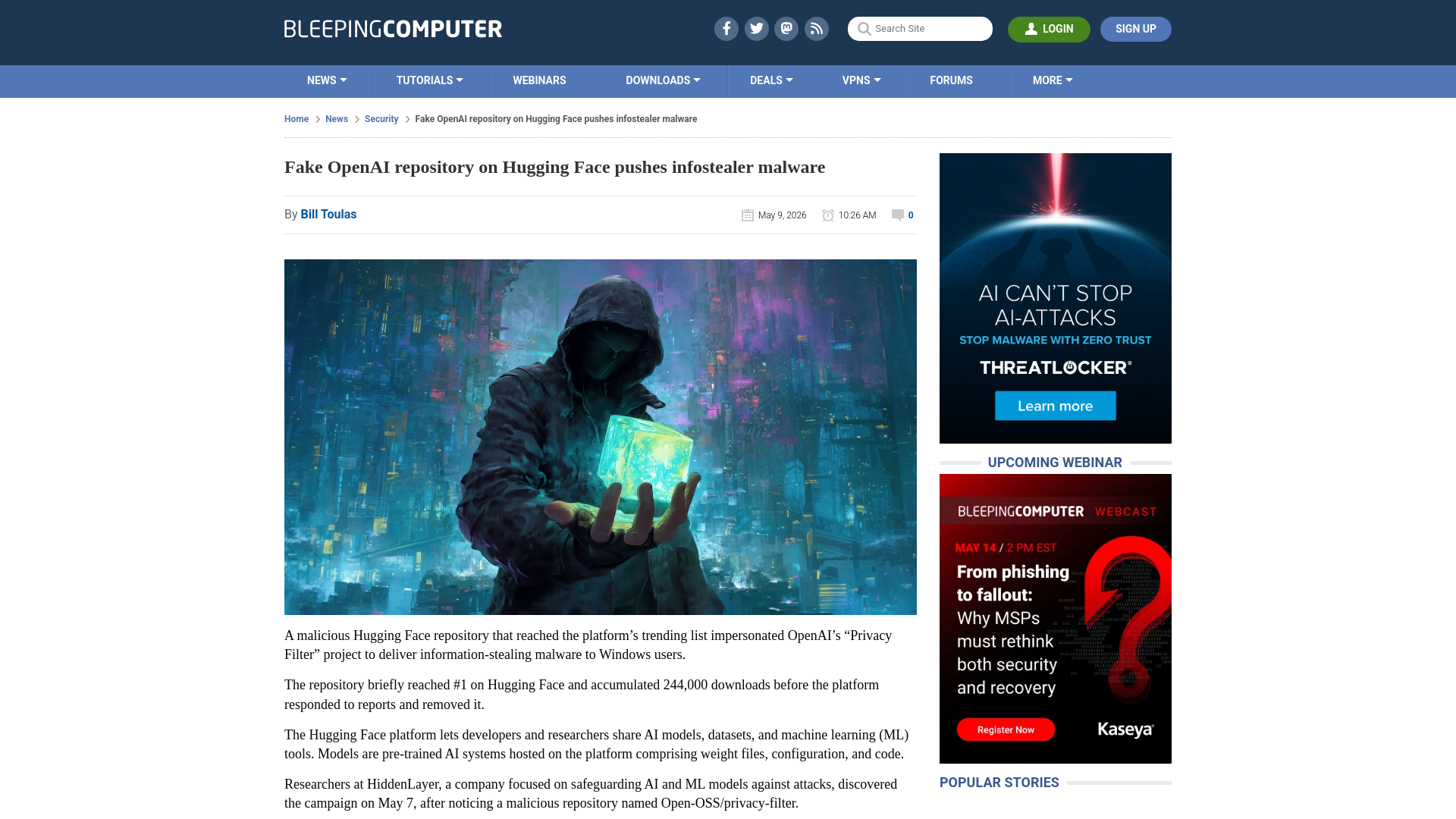 Fake OpenAI repository on Hugging Face pushes infostealer malware