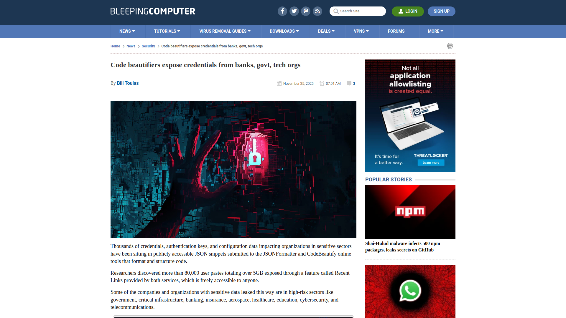 Code beautifiers expose credentials from banks, govt, tech orgs