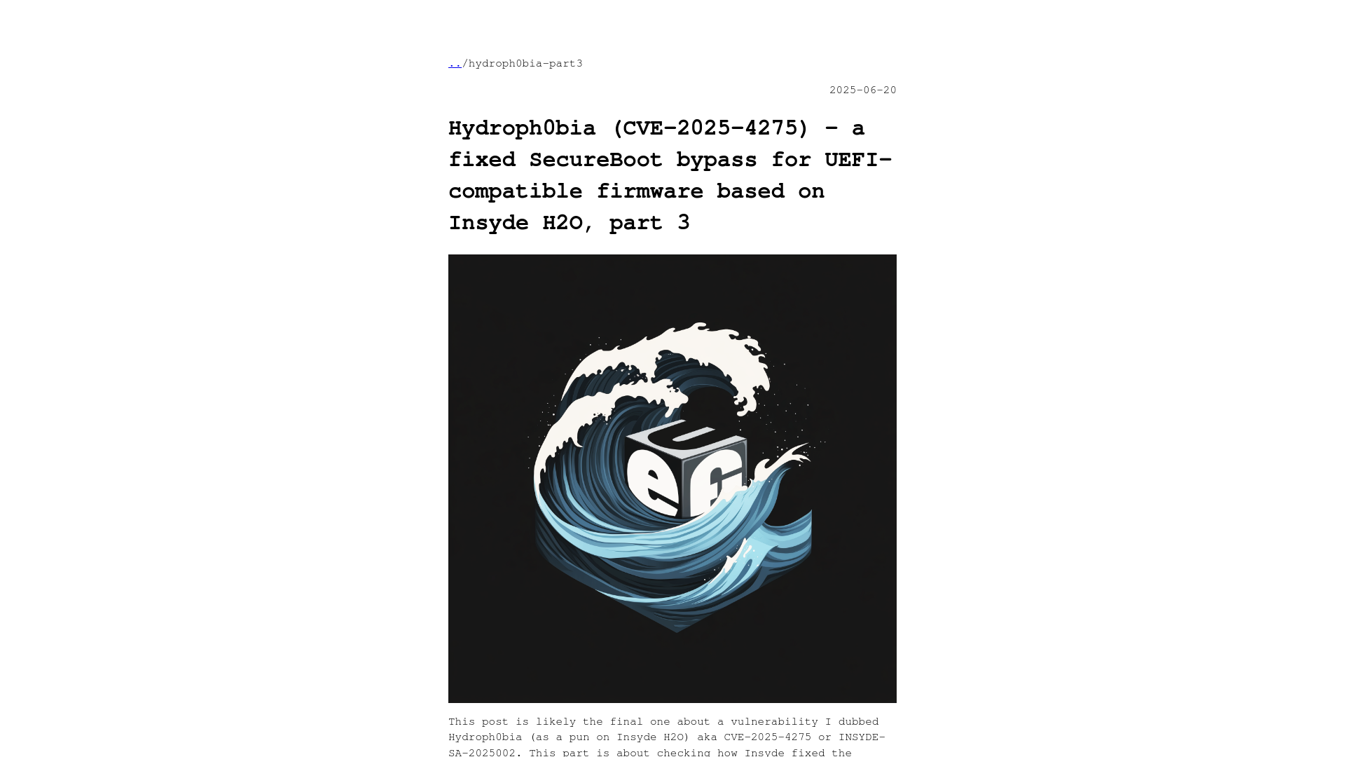 Hydroph0bia (CVE-2025-4275) - a fixed SecureBoot bypass for UEFI-compatible firmware based on Insyde H2O, part 3