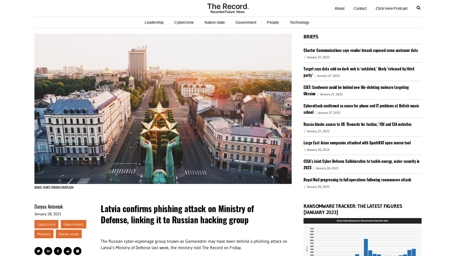 Latvia confirms phishing attack on Ministry of Defense, linking it to Russian hacking group - The Record from Recorded Future News