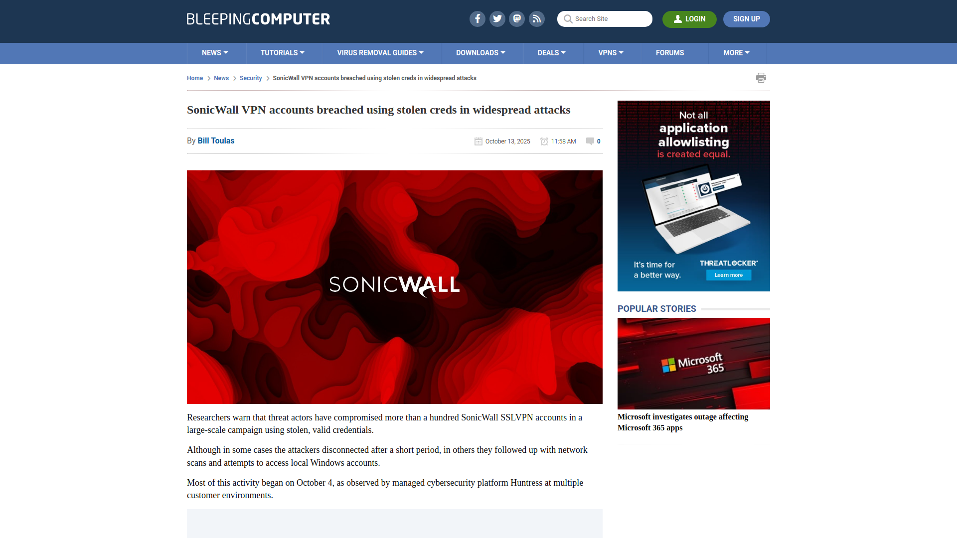 SonicWall VPN accounts breached using stolen creds in widespread attacks