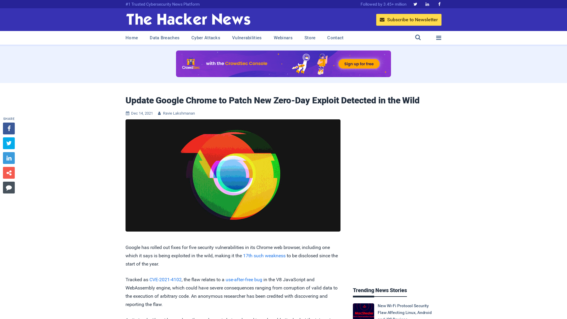 Update Google Chrome to Patch New Zero-Day Exploit Detected in the Wild