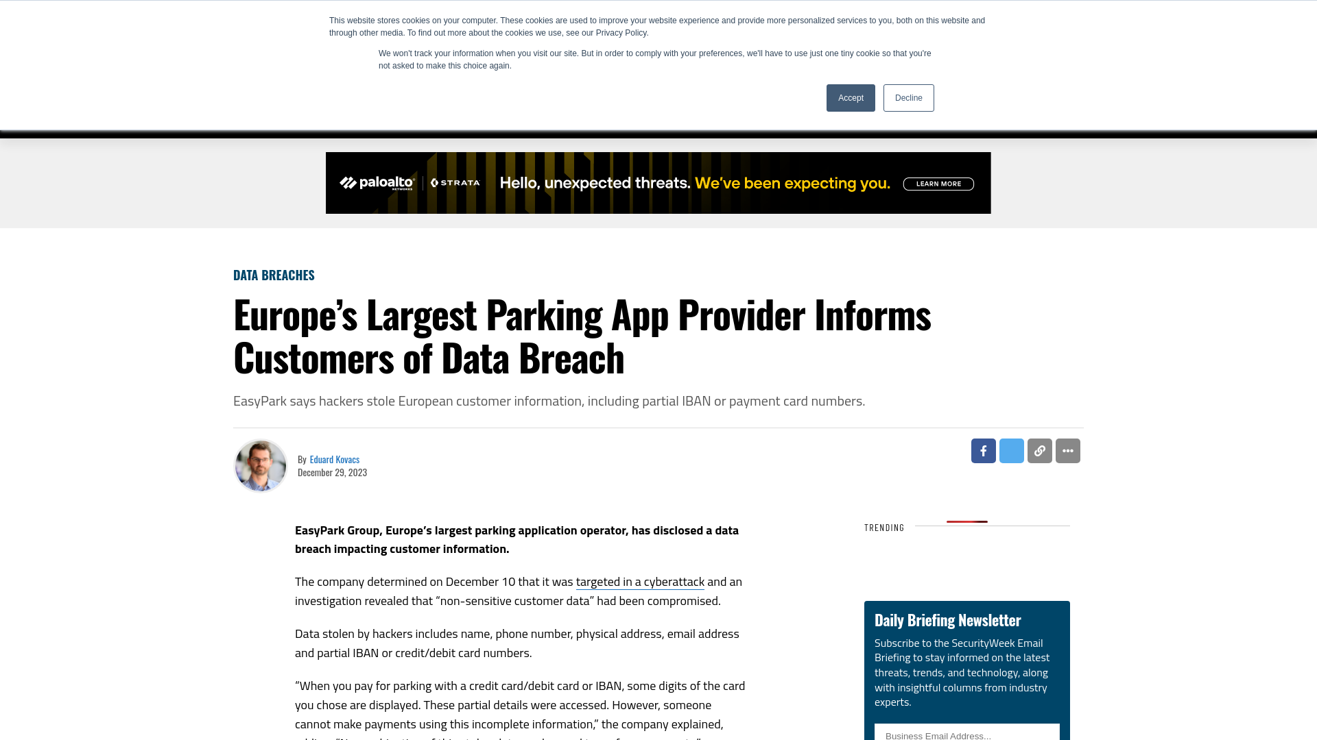 Europe's Largest Parking App Provider Informs Customers of Data Breach - SecurityWeek