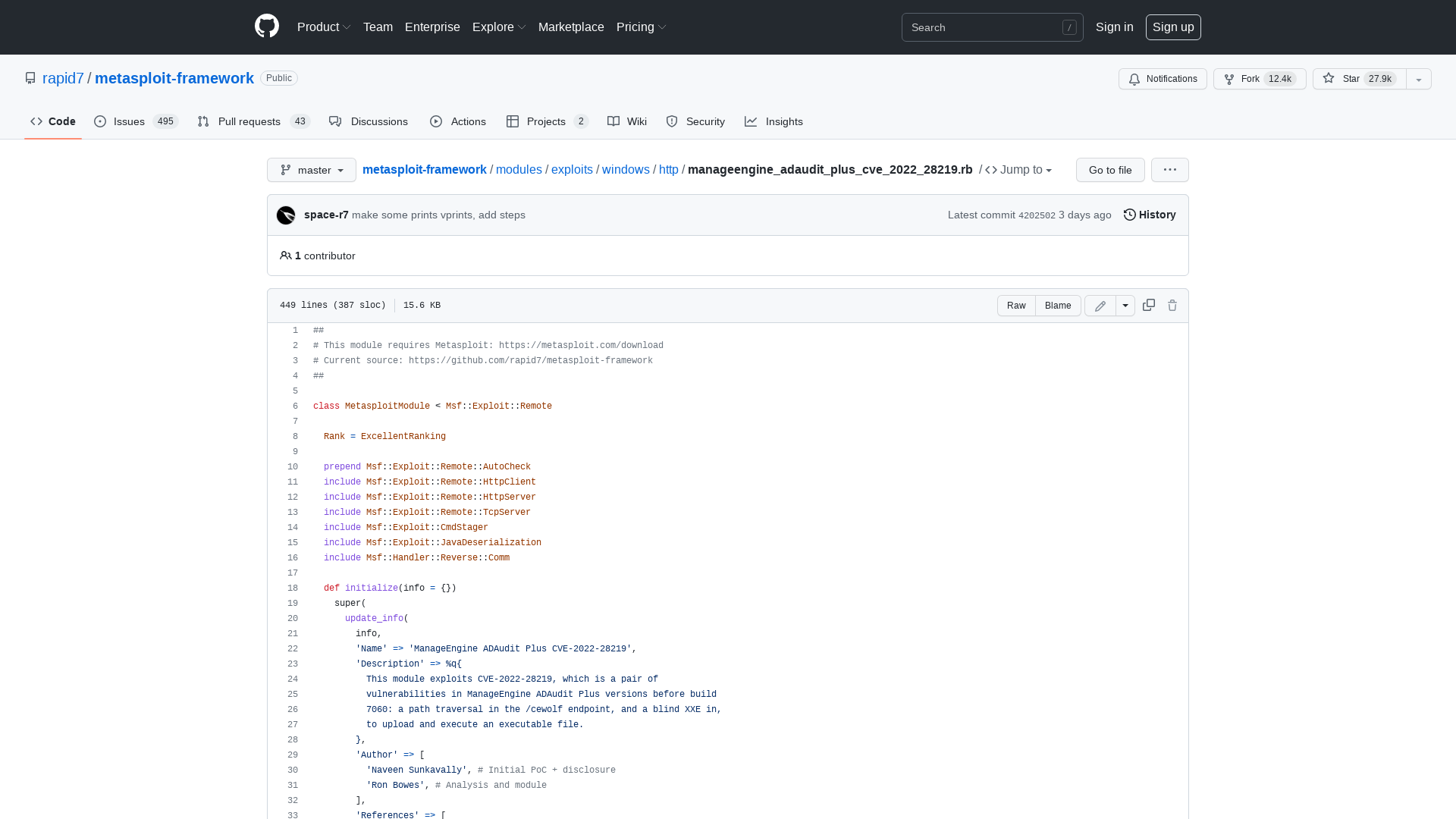 metasploit-framework/manageengine_adaudit_plus_cve_2022_28219.rb at master · rapid7/metasploit-framework · GitHub