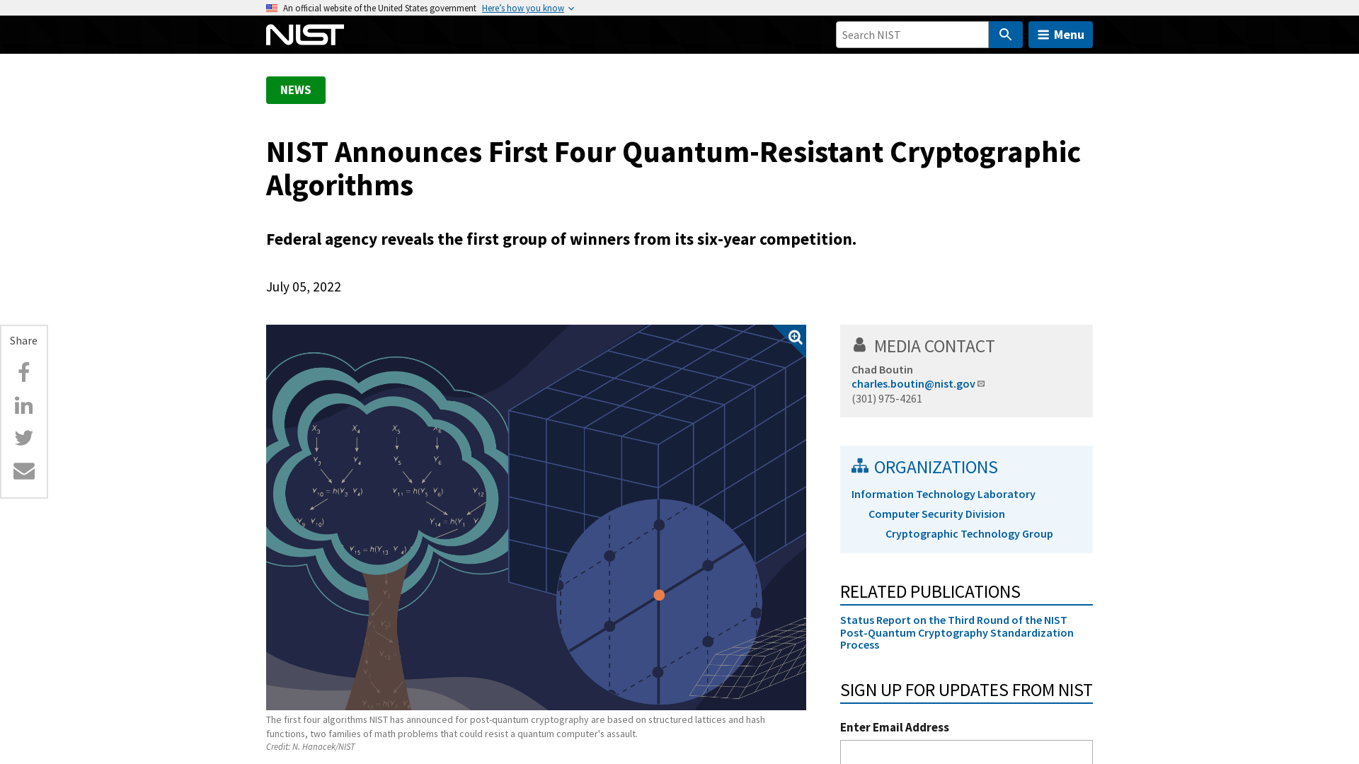 NIST Announces First Four Quantum-Resistant Cryptographic Algorithms | NIST