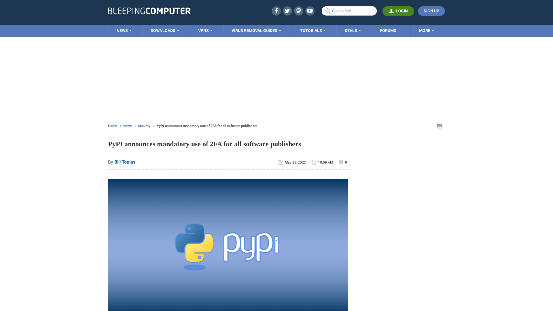 PyPI announces mandatory use of 2FA for all software publishers