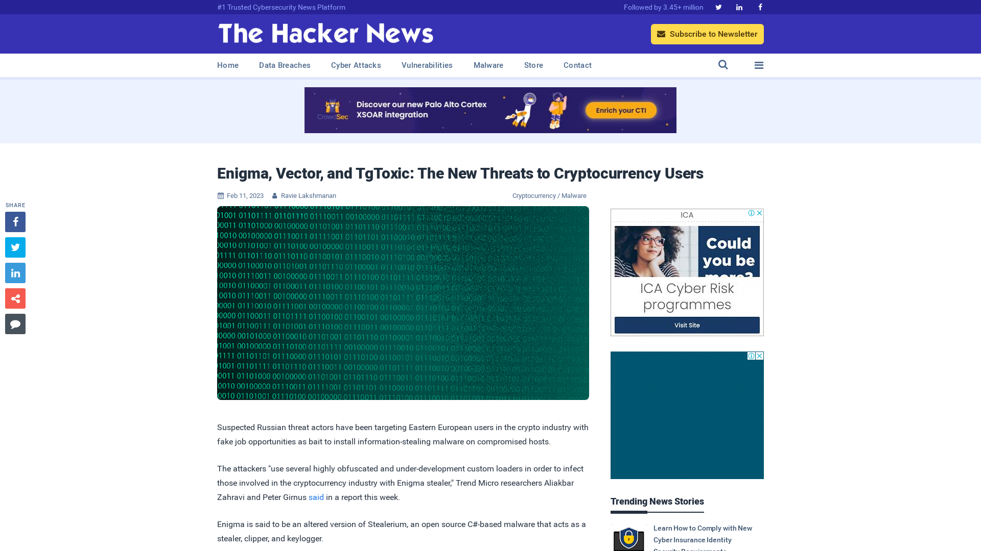 Enigma, Vector, and TgToxic: The New Threats to Cryptocurrency Users