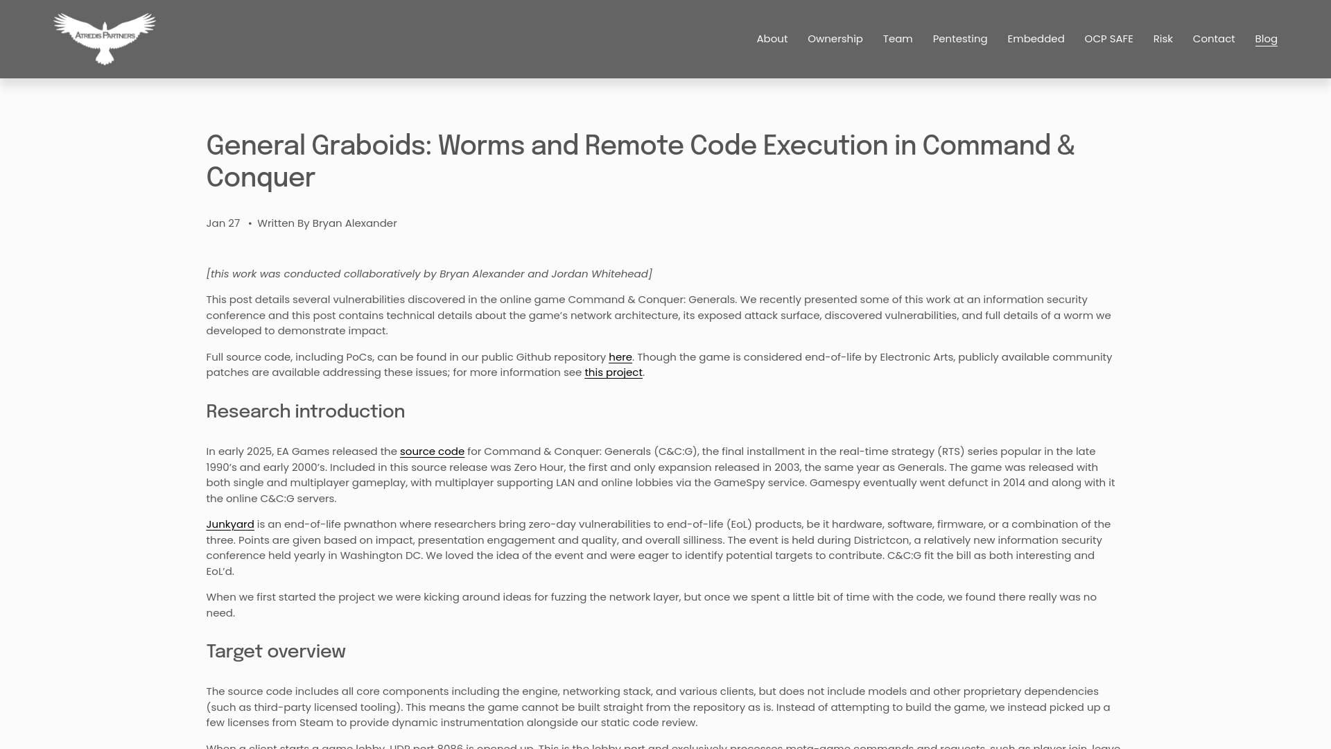 General Graboids: Worms and Remote Code Execution in Command & Conquer — Atredis Partners