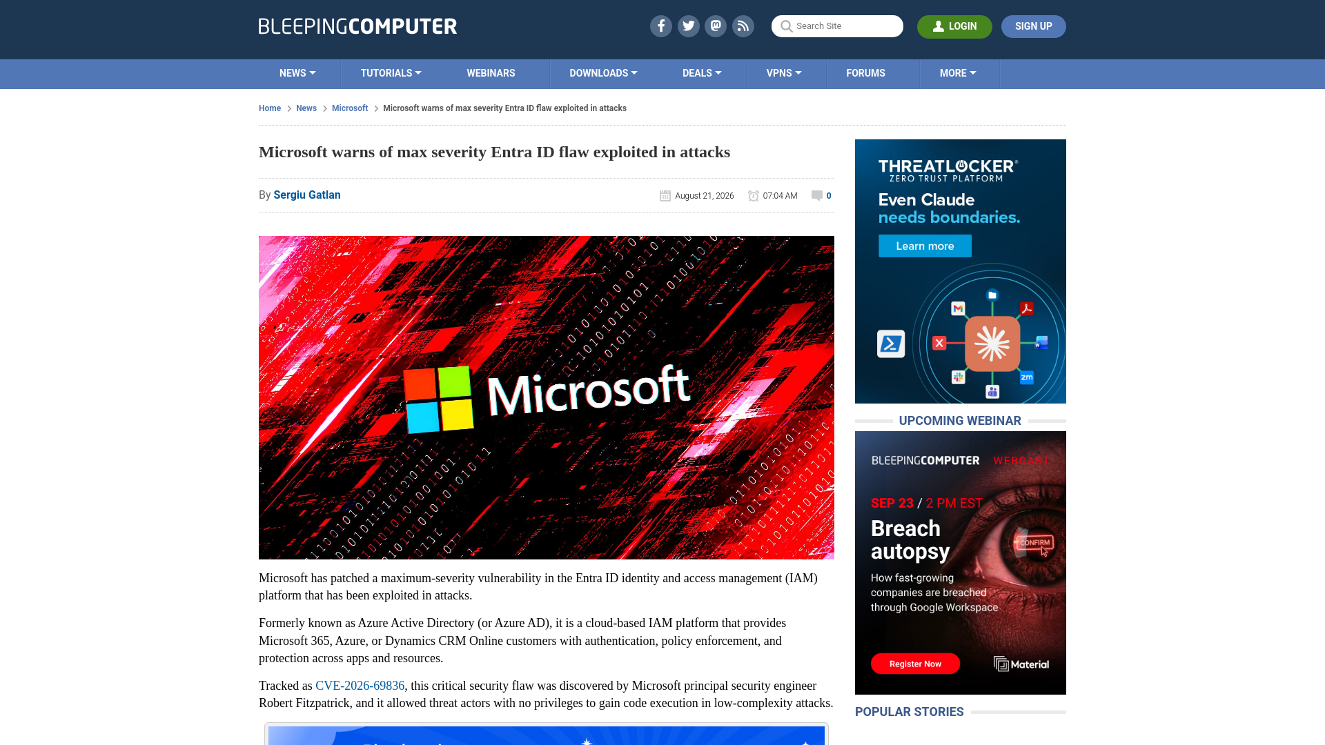 Microsoft warns of max severity Entra ID flaw exploited in attacks