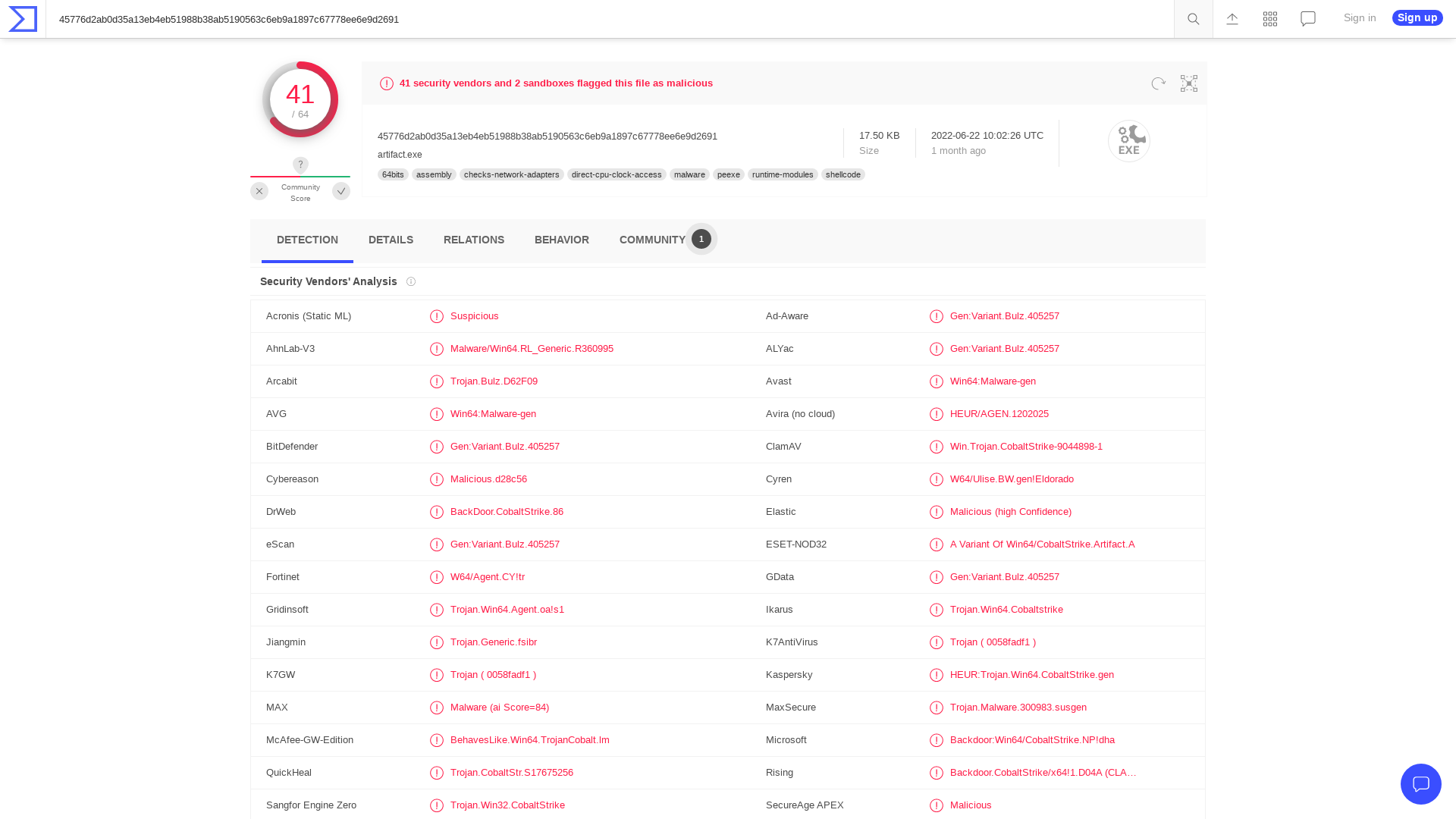 VirusTotal - File - 45776d2ab0d35a13eb4eb51988b38ab5190563c6eb9a1897c67778ee6e9d2691
