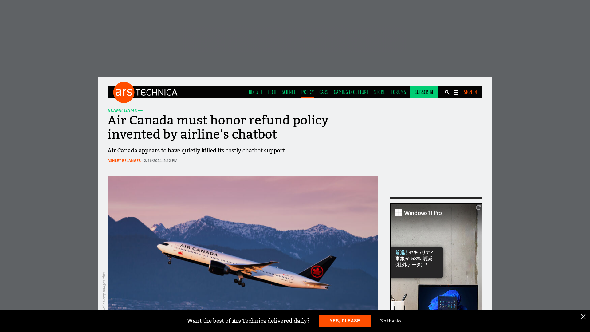 Air Canada must honor refund policy invented by airline’s chatbot | Ars Technica