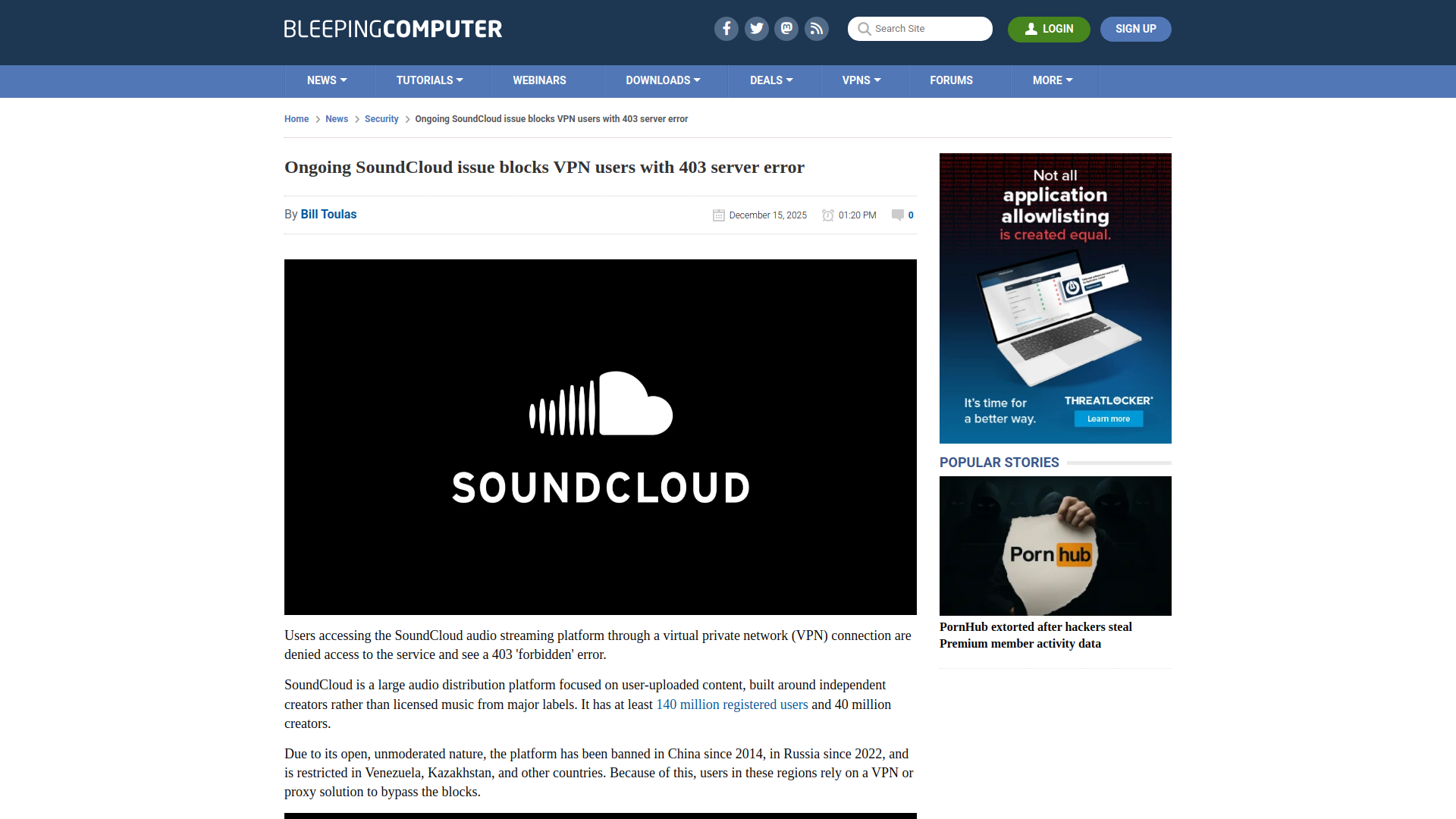 Ongoing SoundCloud issue blocks VPN users with 403 server error