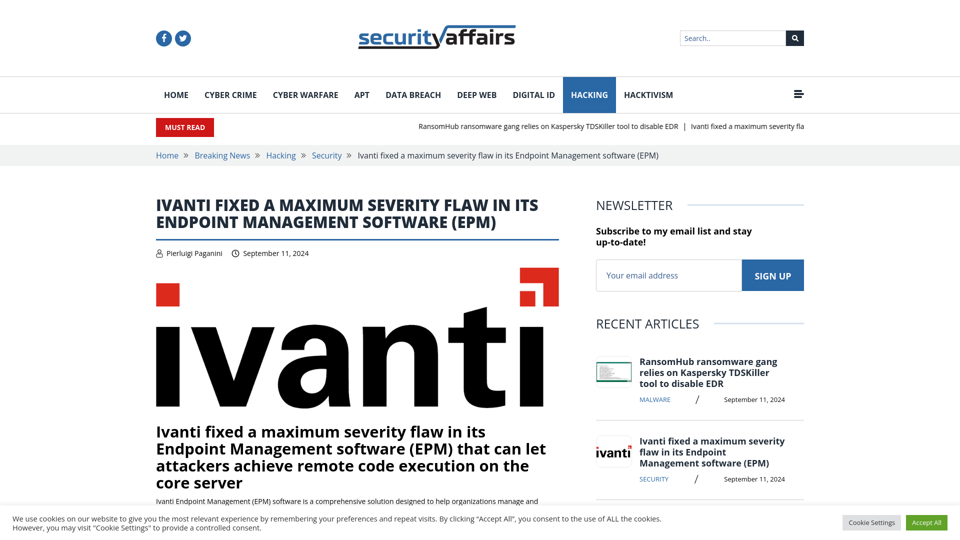 Ivanti fixed a maximum severity flaw in its EPM software