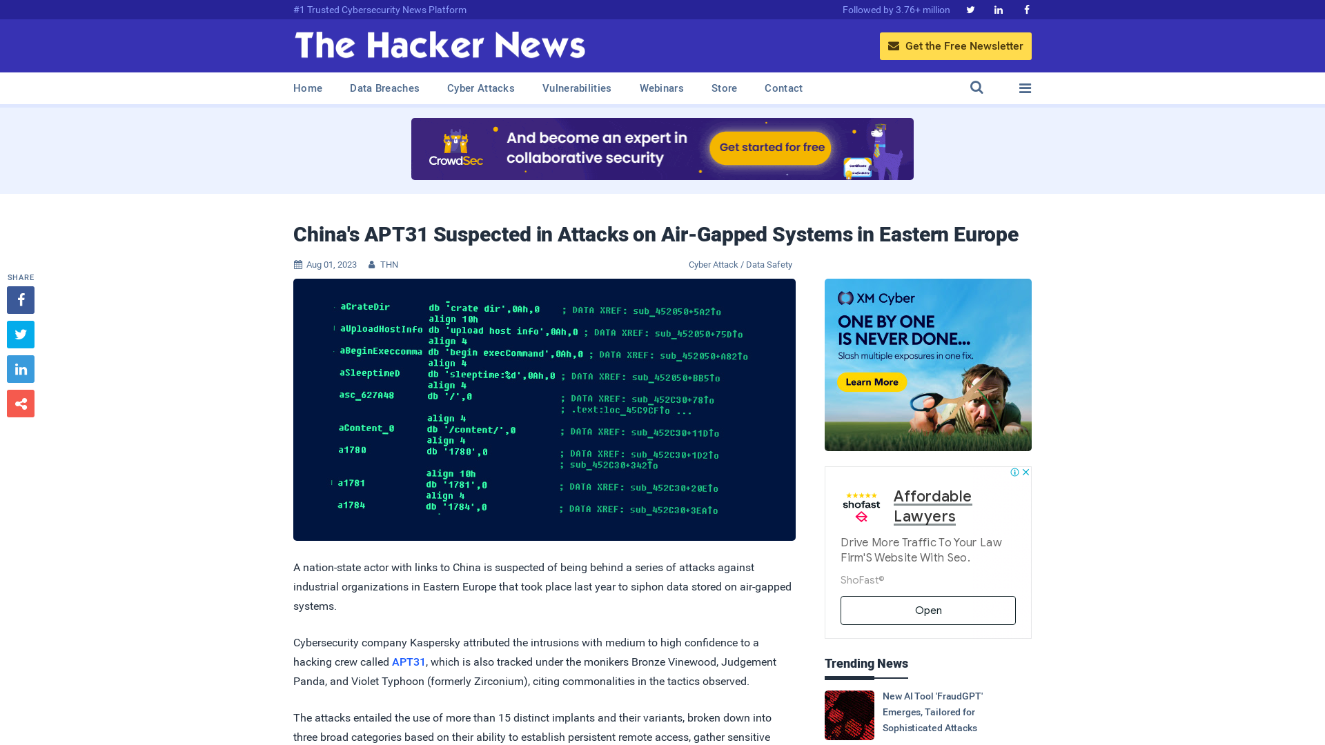 China's APT31 Suspected in Attacks on Air-Gapped Systems in Eastern Europe