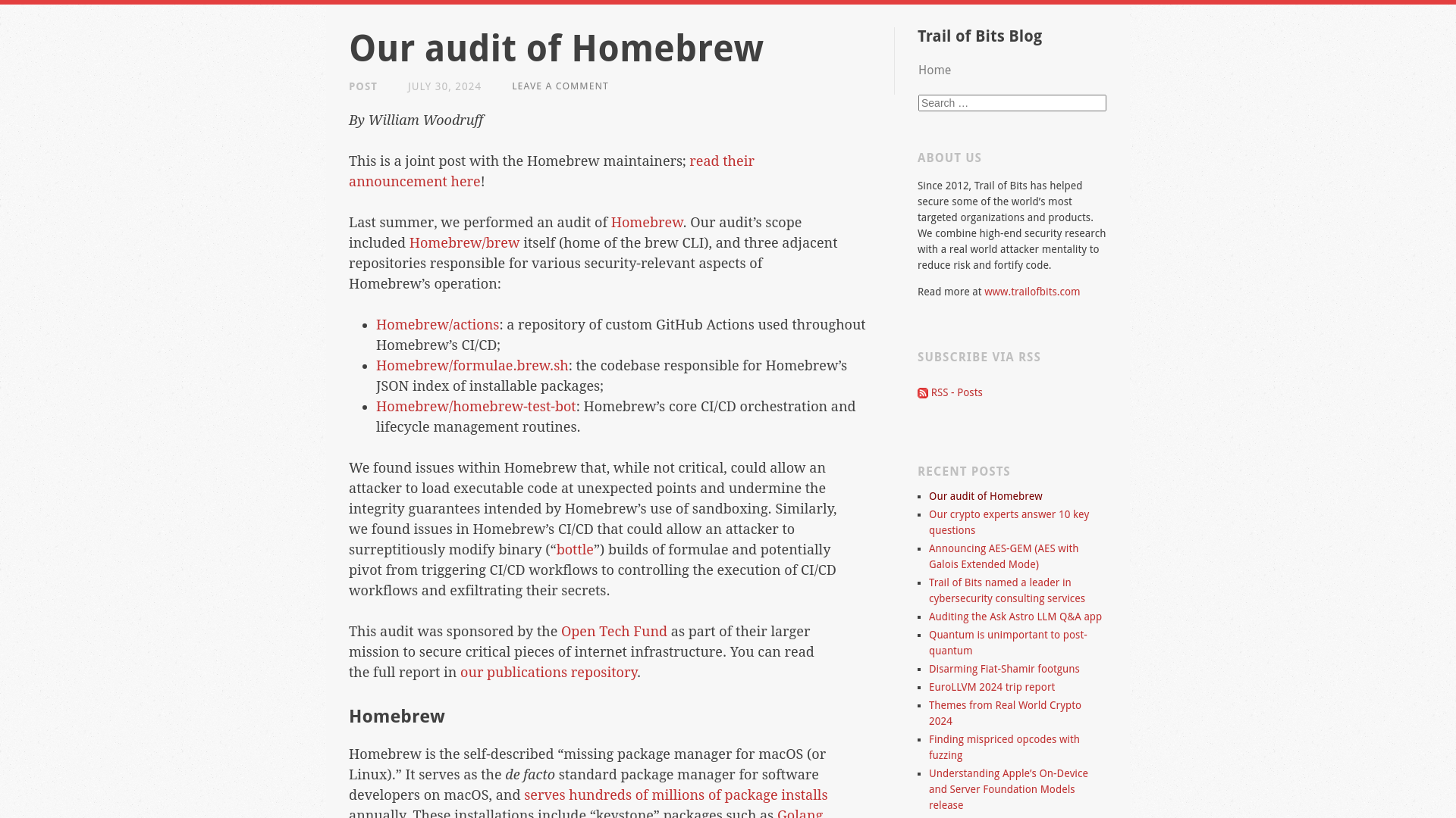 Our audit of Homebrew | Trail of Bits Blog