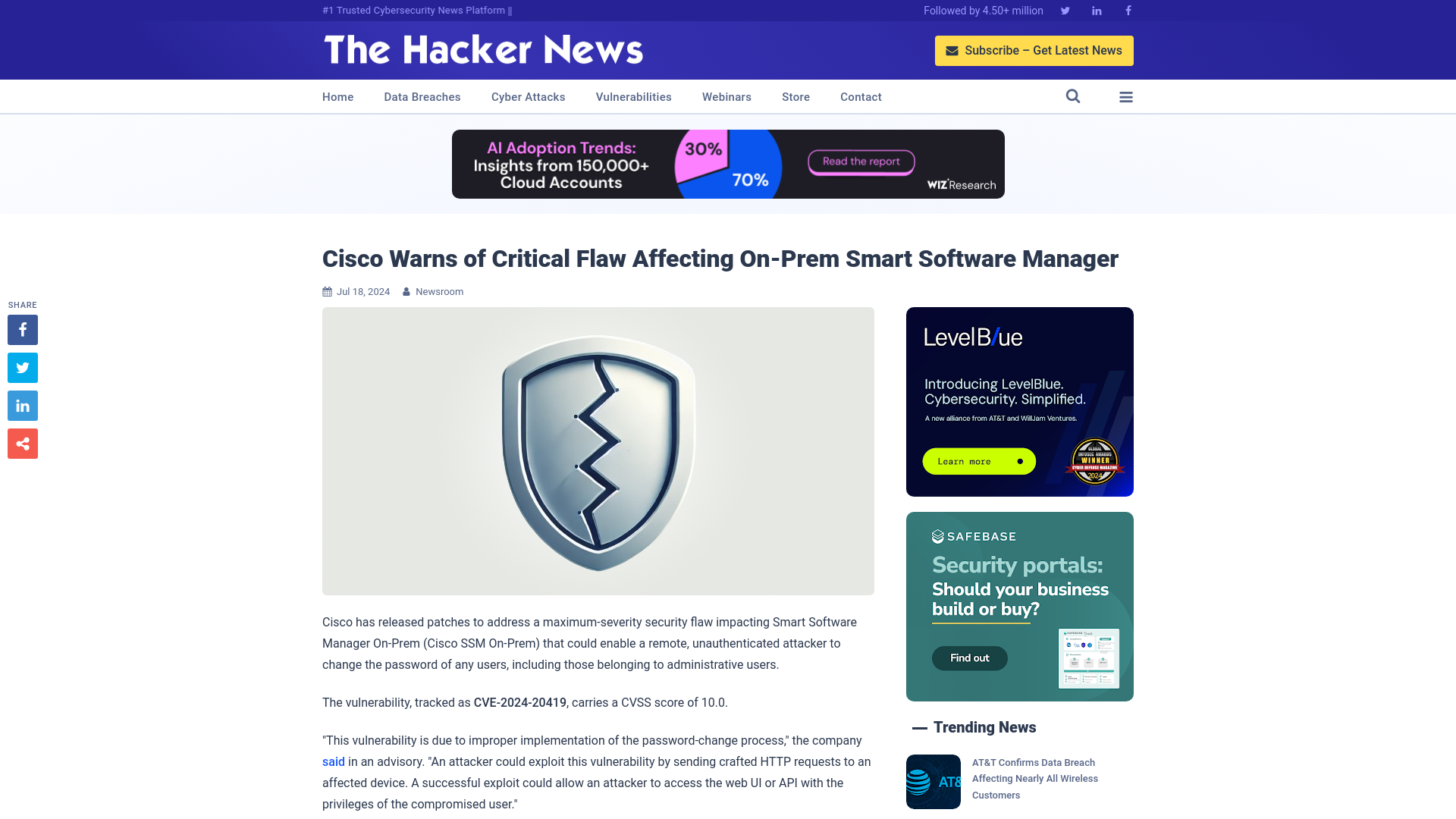 Cisco Warns of Critical Flaw Affecting On-Prem Smart Software Manager