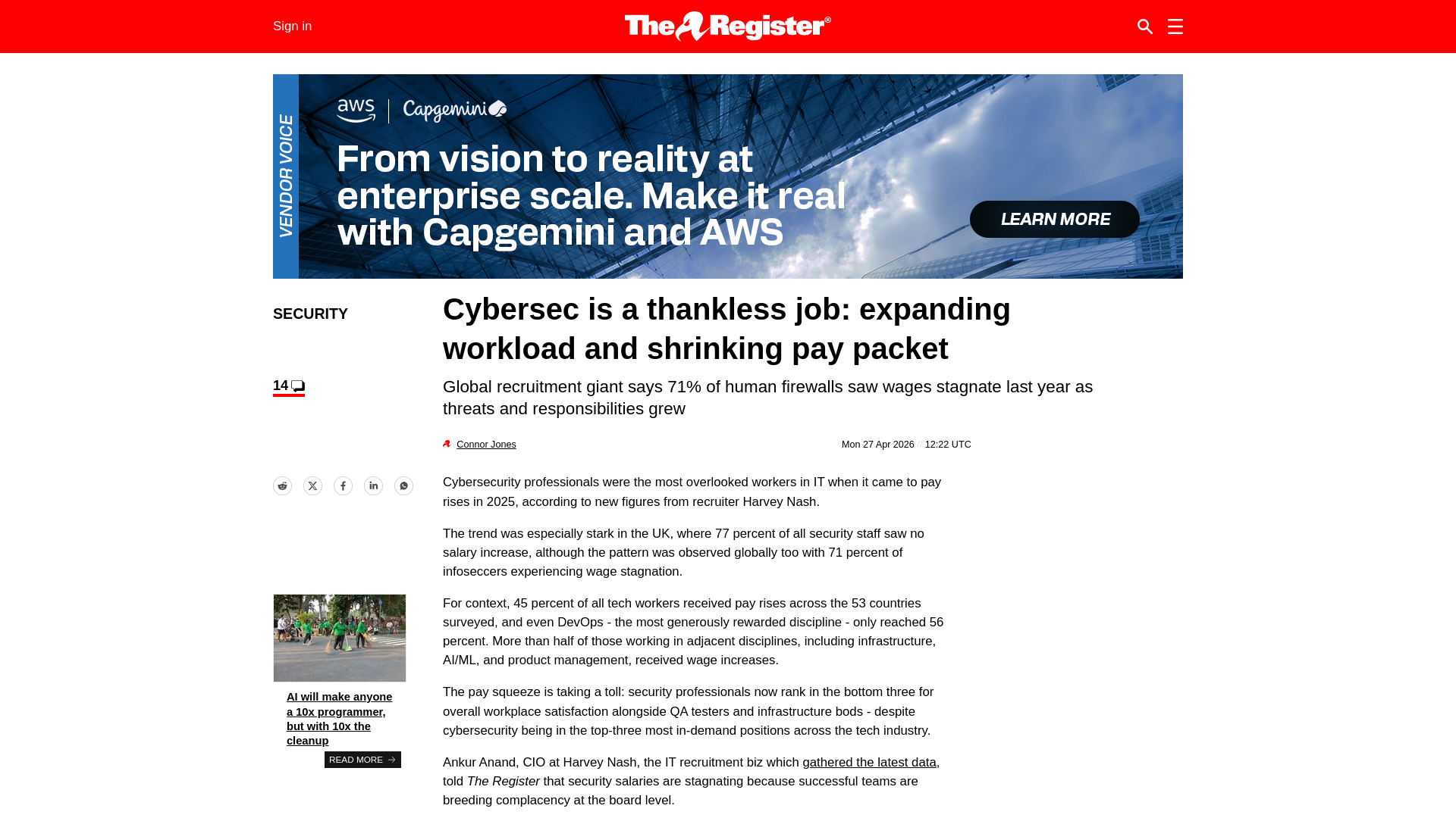 Cybersecurity professional getting more work and less pay • The Register