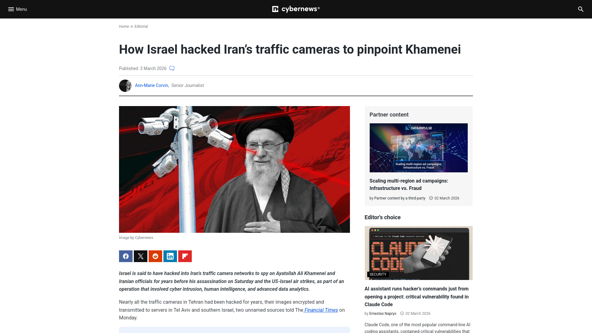 Israel hacked Iran’s traffic cameras to pinpoint Khamenei| Cybernews