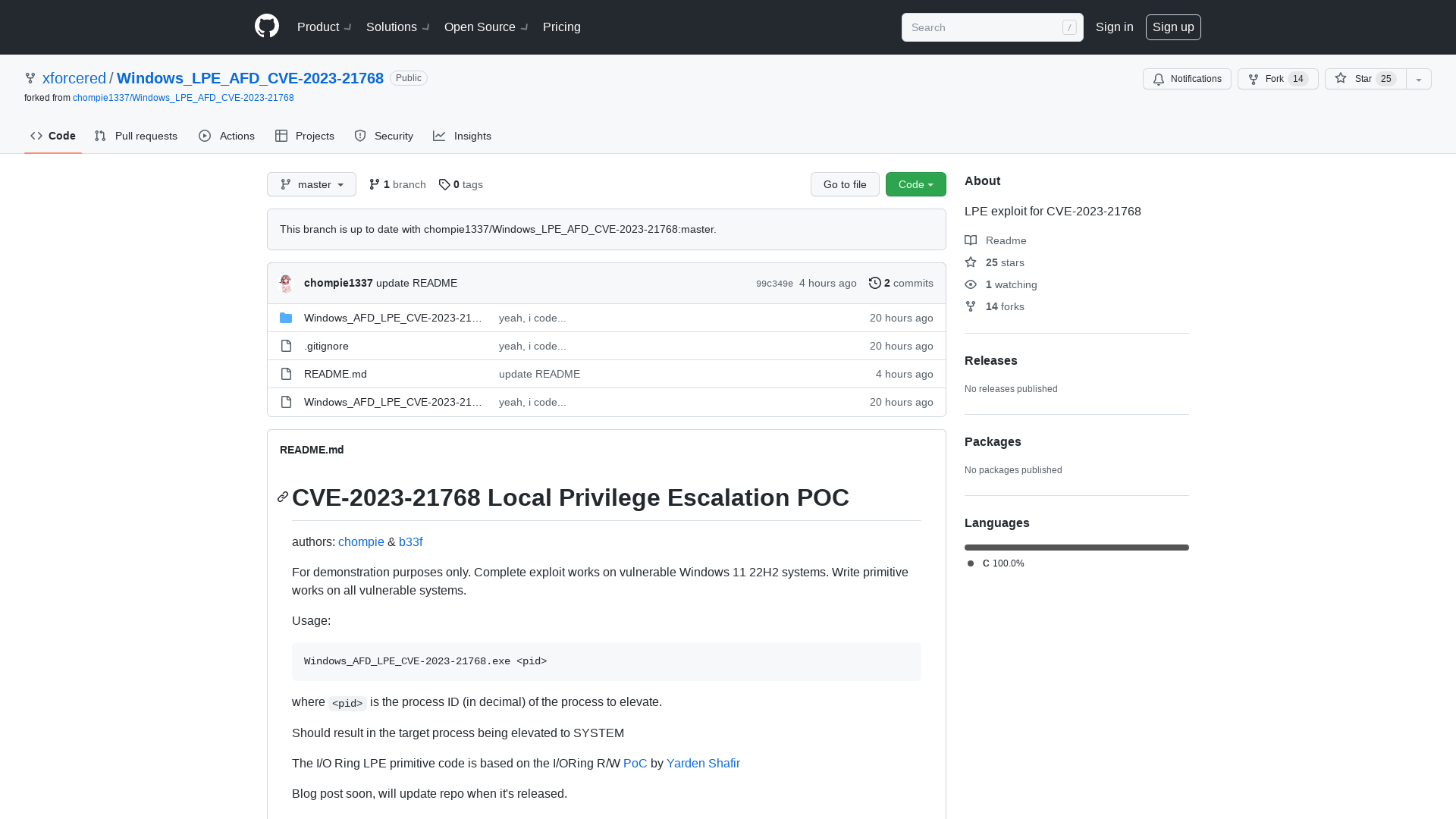 GitHub - xforcered/Windows_LPE_AFD_CVE-2023-21768: LPE exploit for CVE-2023-21768