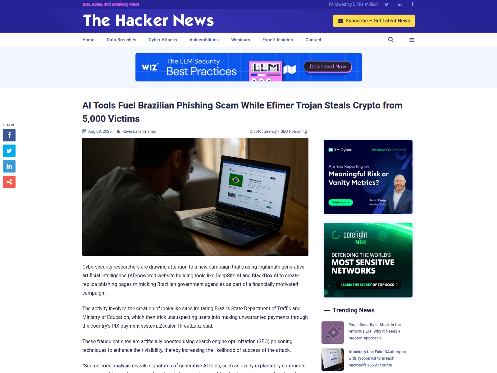 AI Tools Fuel Brazilian Phishing Scam While Efimer Trojan Steals Crypto from 5,000 Victims