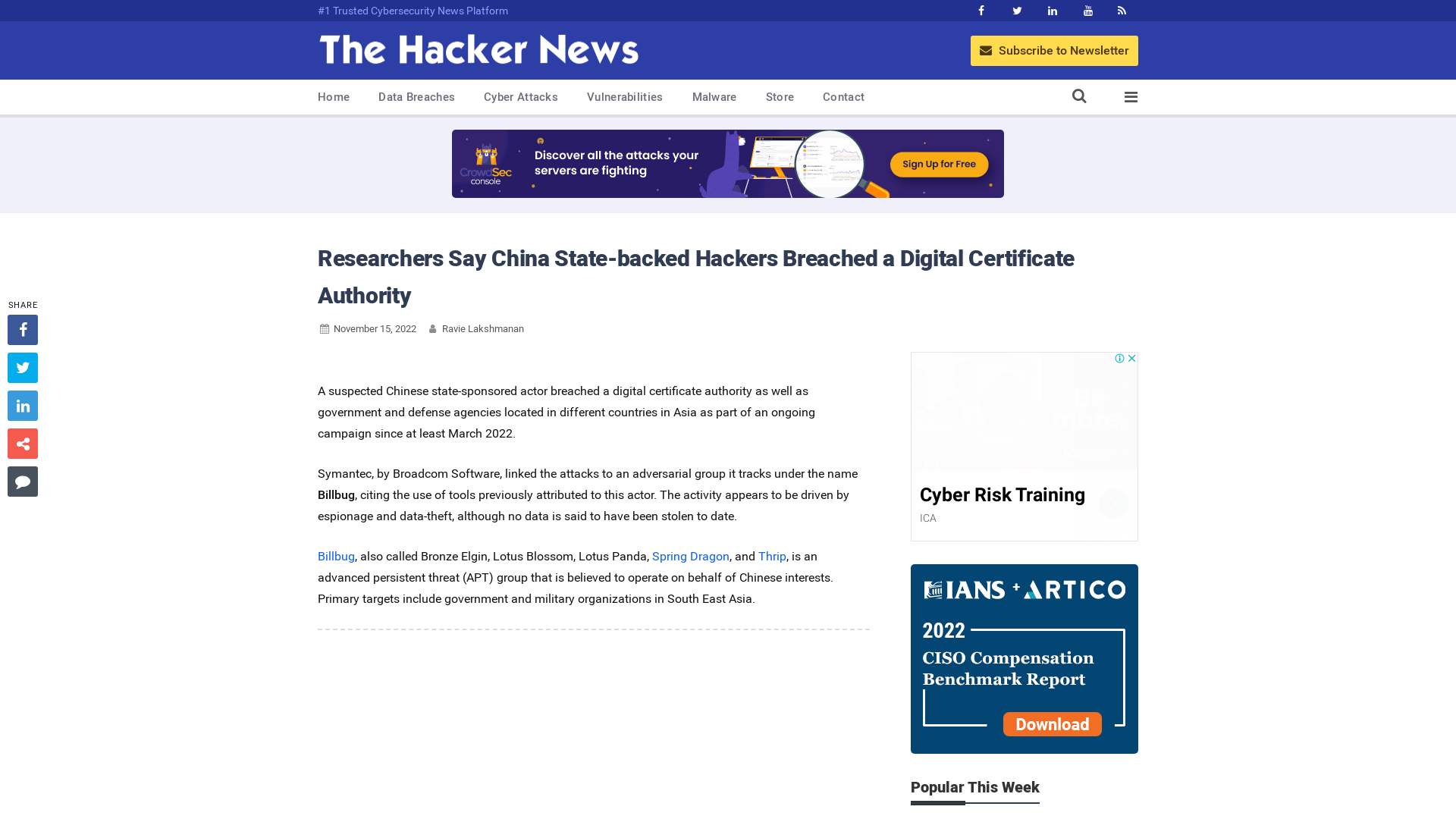 Researchers Say China State-backed Hackers Breached a Digital Certificate Authority