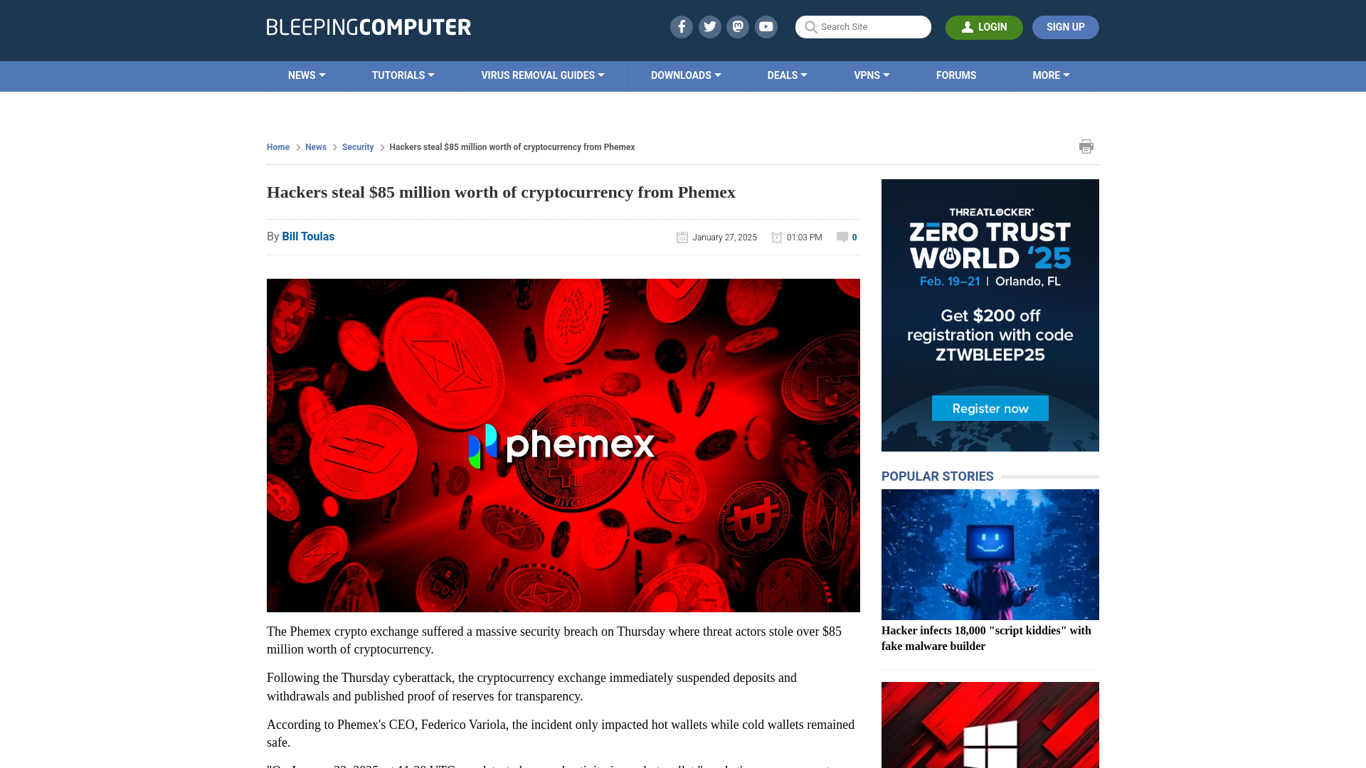 Hackers steal $85 million worth of cryptocurrency from Phemex