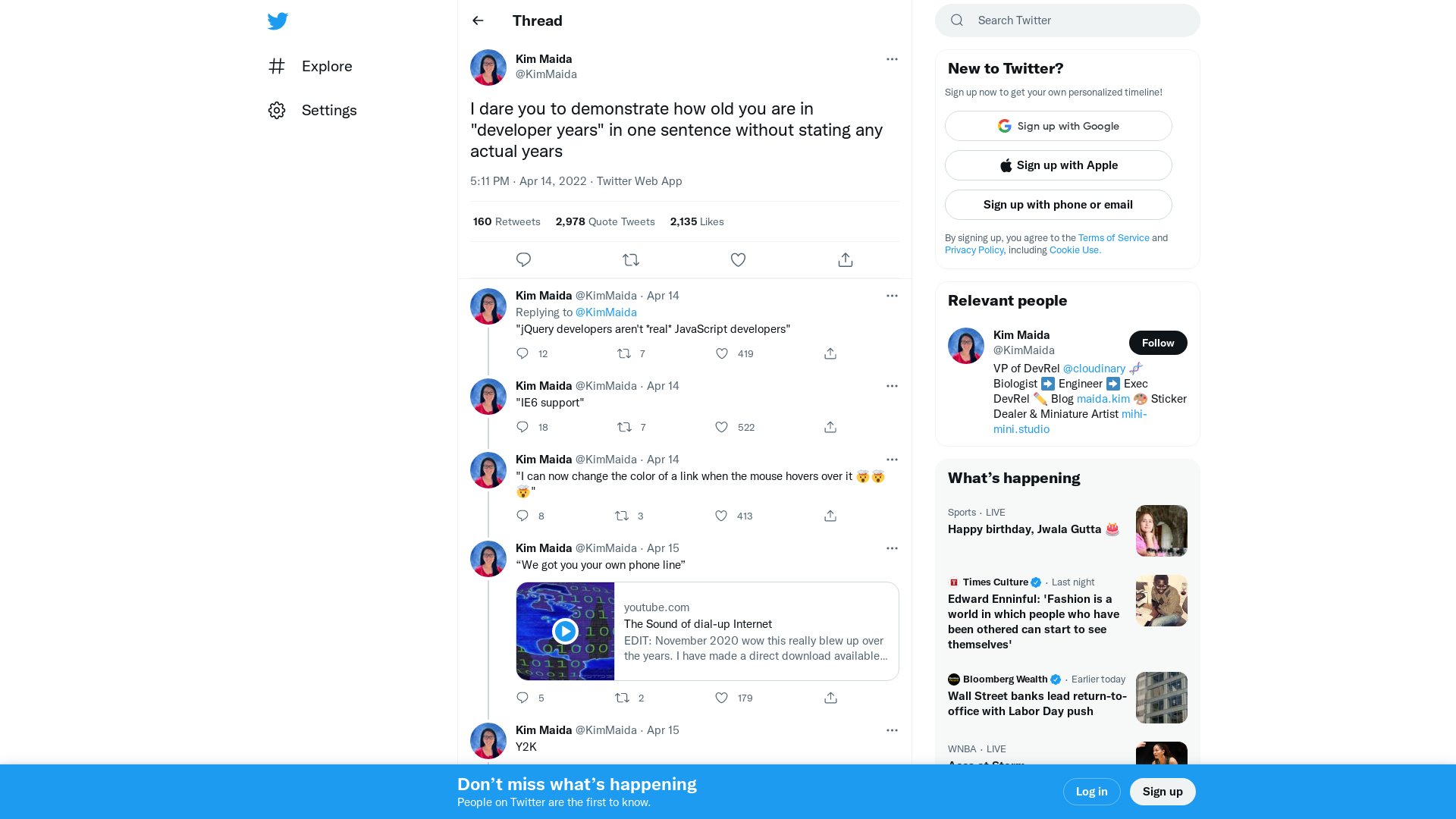 Kim Maida on Twitter: "I dare you to demonstrate how old you are in "developer years" in one sentence without stating any actual years" / Twitter