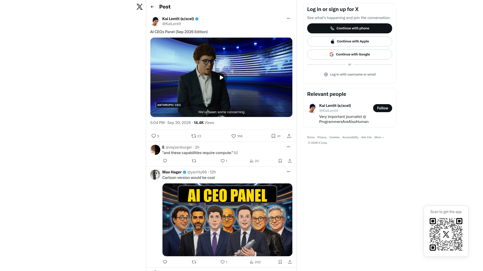 Kai Lentit (e/xcel) on X: "AI CEOs Panel (Sep 2026 Edition)" / X