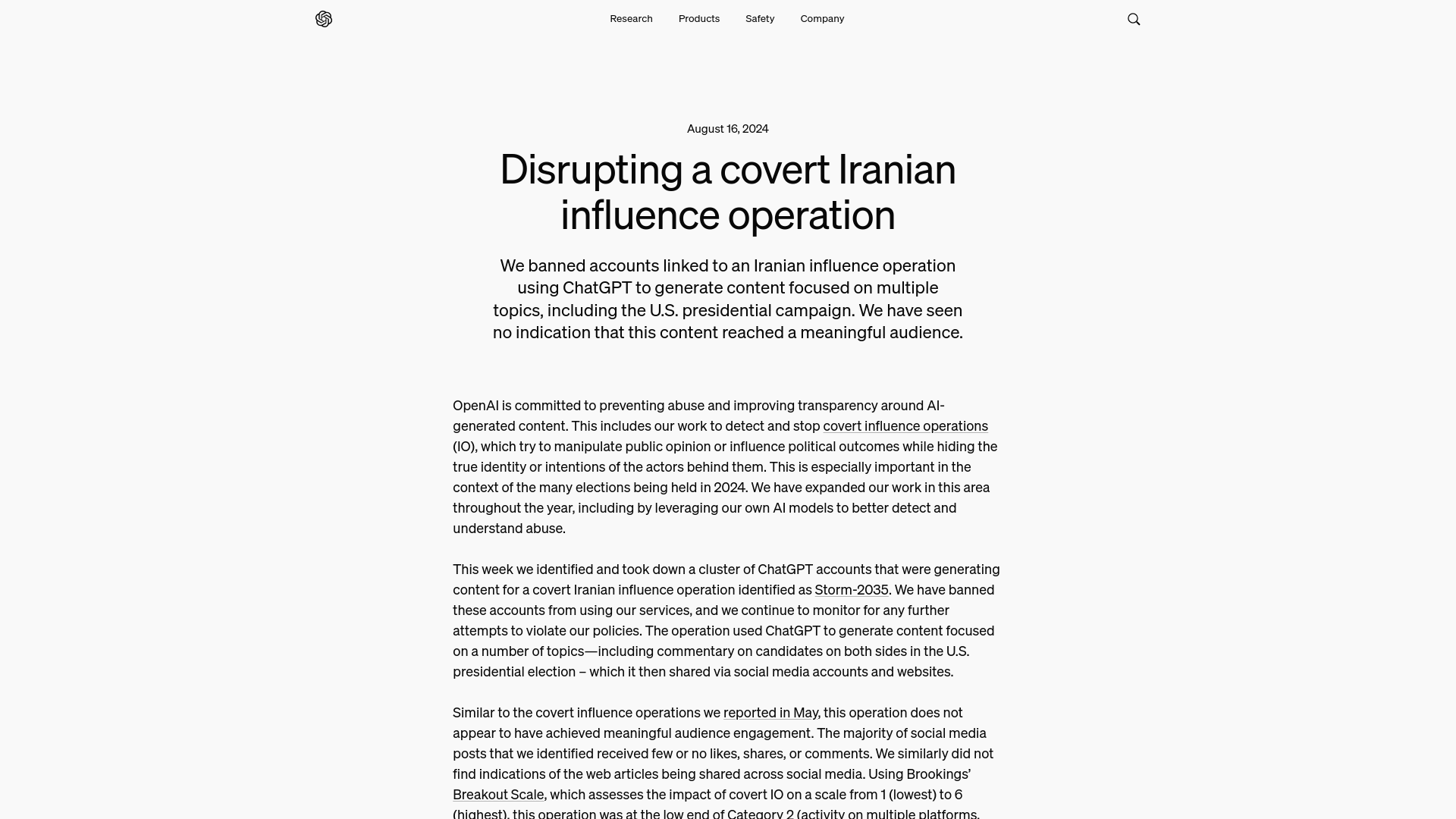 Disrupting a covert Iranian influence operation | OpenAI