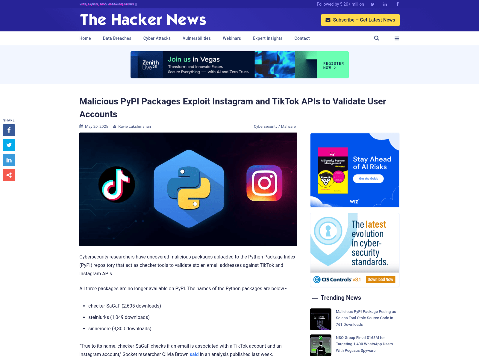 Malicious PyPI Packages Exploit Instagram and TikTok APIs to Validate User Accounts