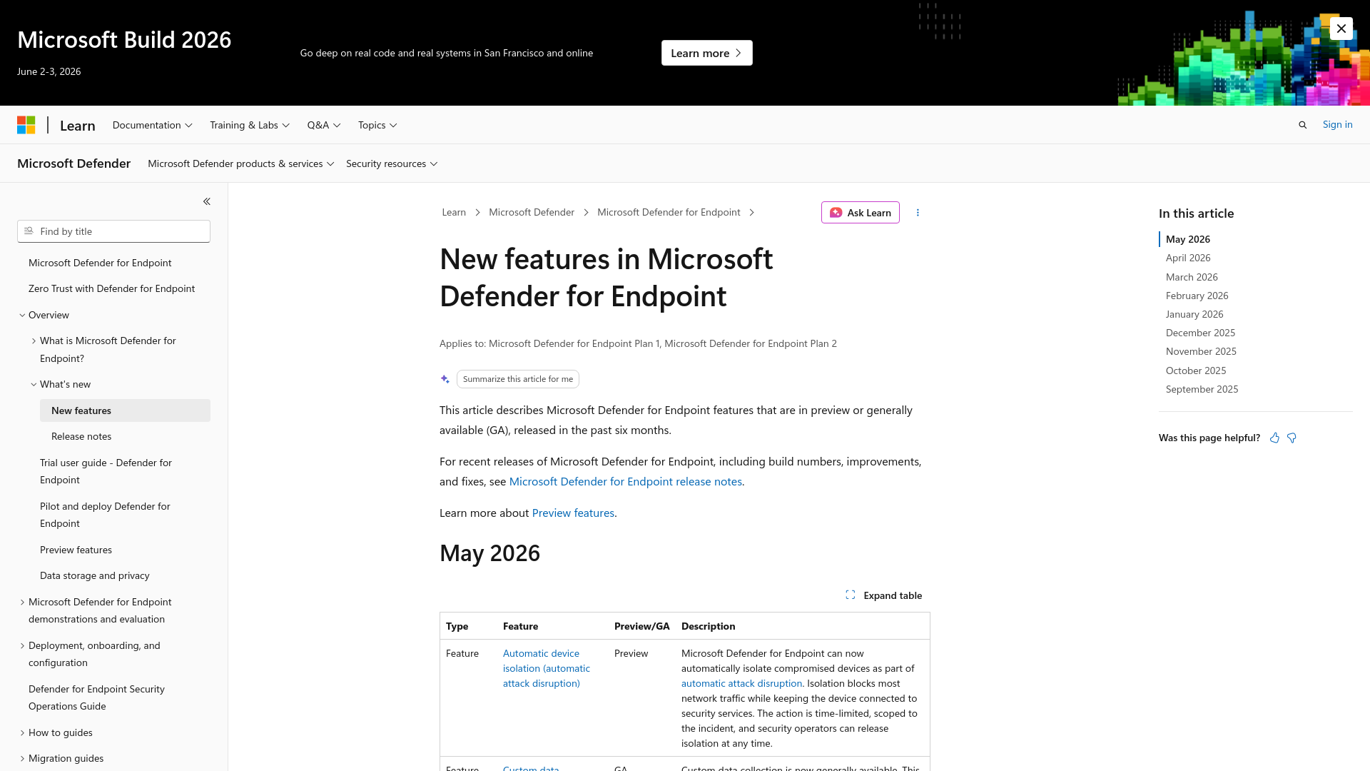New features in Microsoft Defender for Endpoint - Microsoft Defender for Endpoint | Microsoft Learn