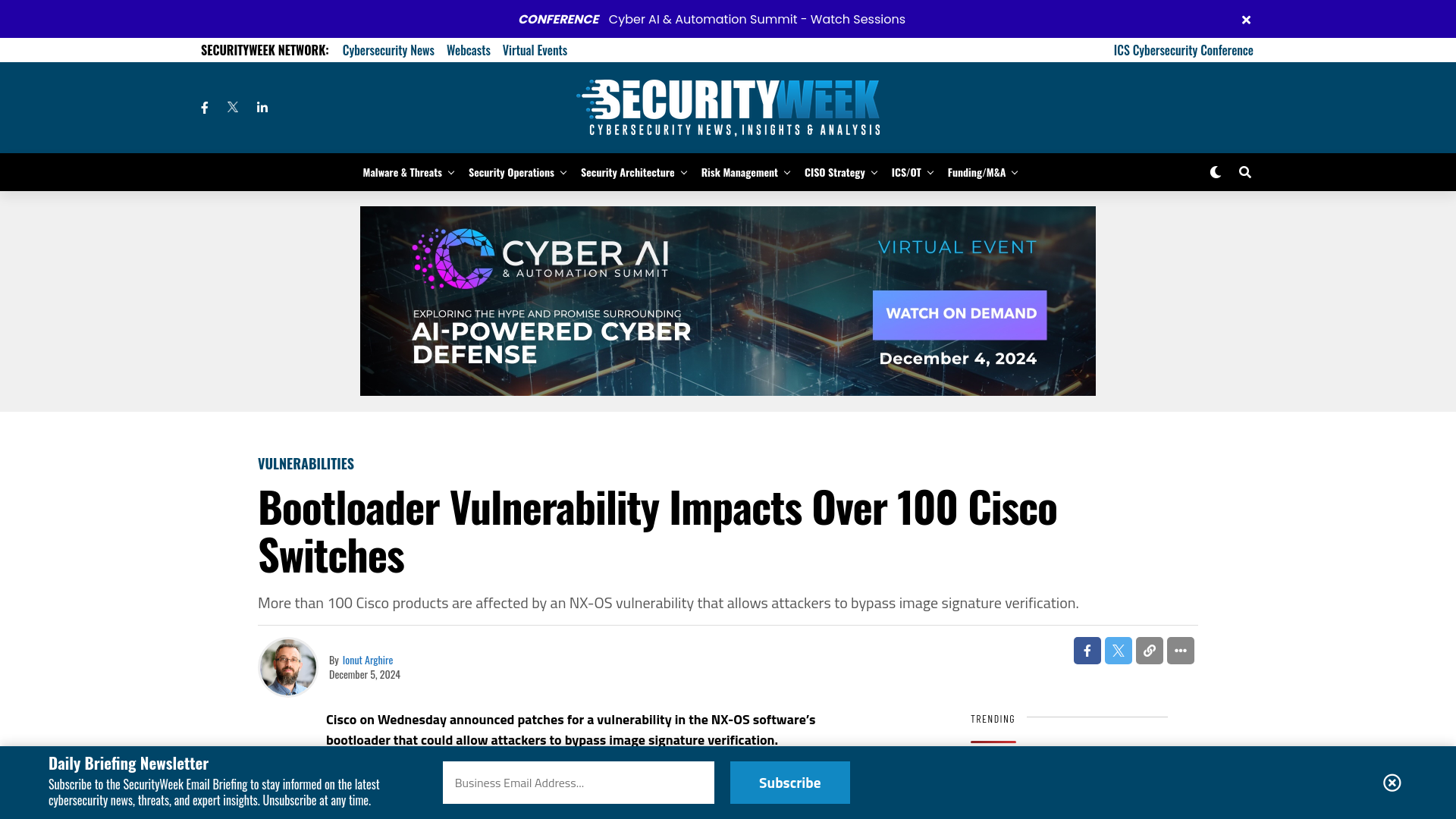 Bootloader Vulnerability Impacts Over 100 Cisco Switches - SecurityWeek