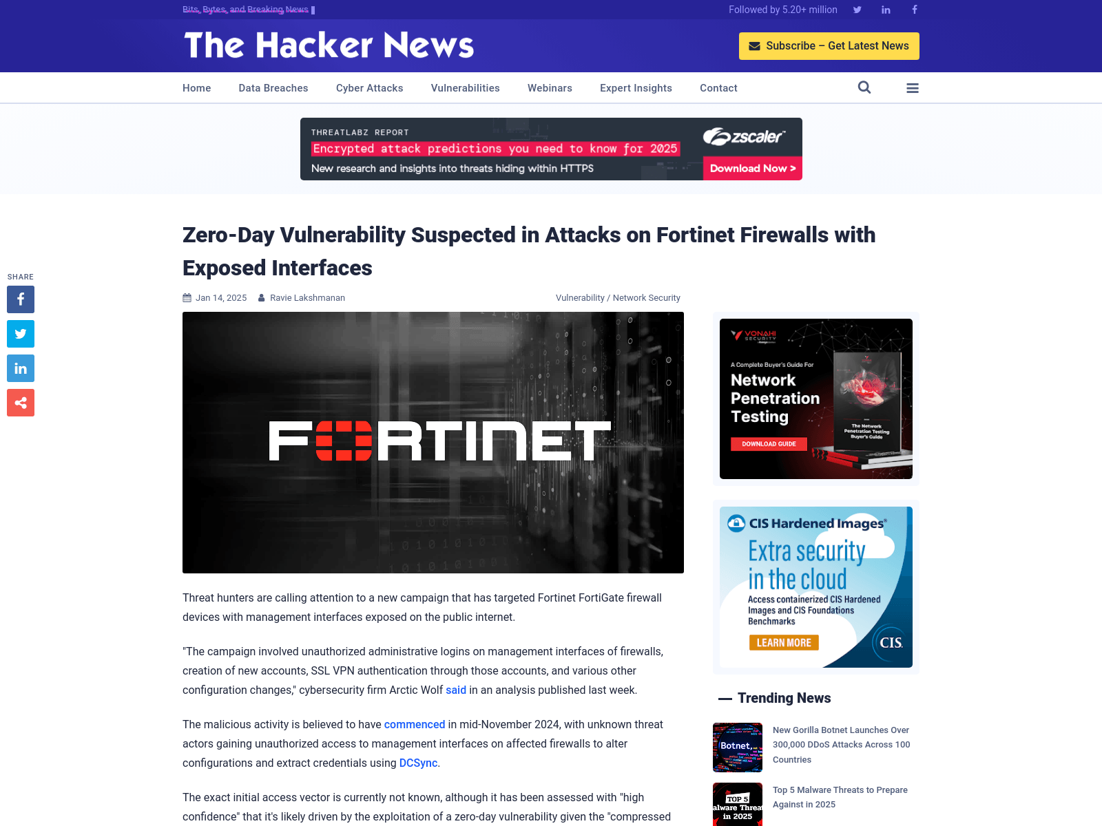 Zero-Day Vulnerability Suspected in Attacks on Fortinet Firewalls with Exposed Interfaces