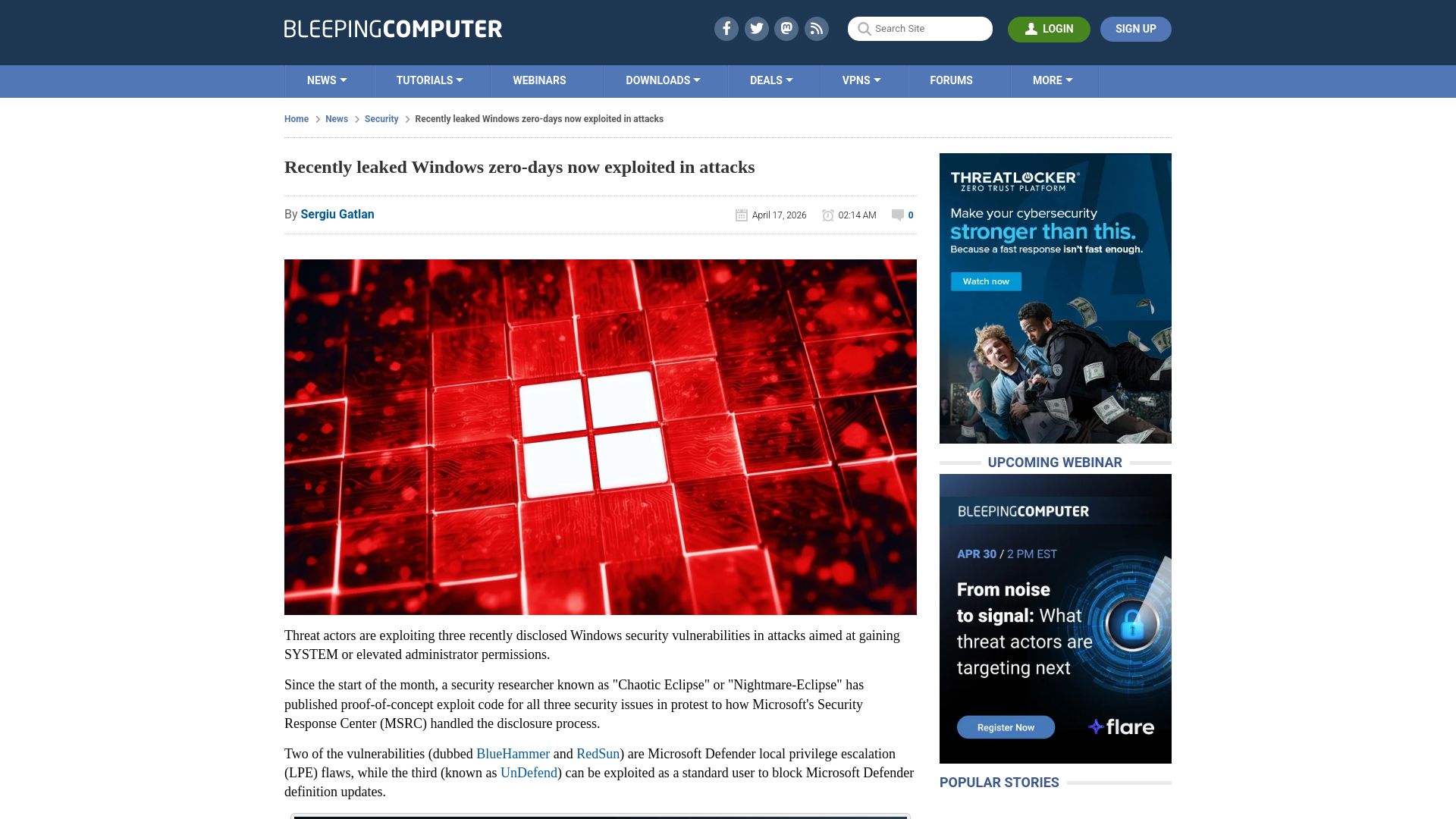 Recently leaked Windows zero-days now exploited in attacks