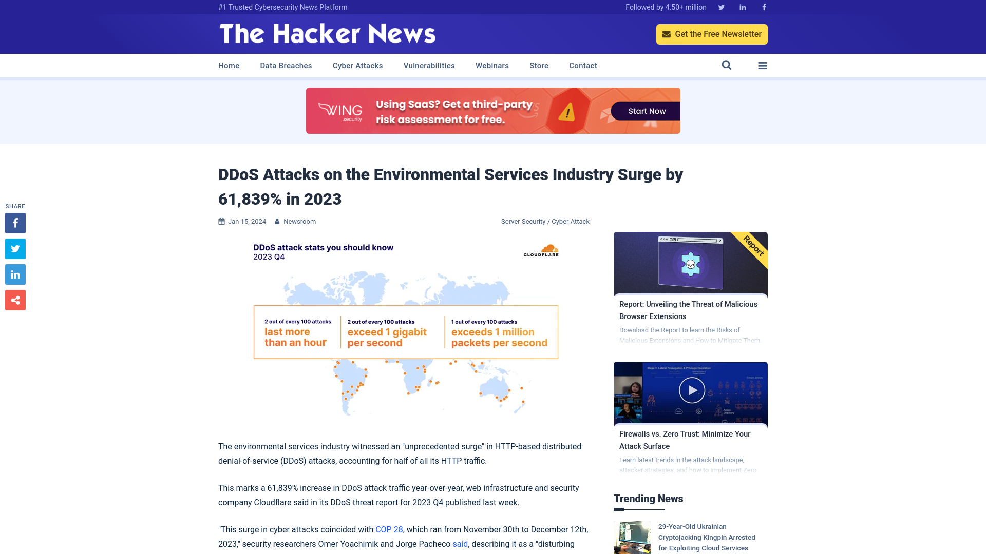 DDoS Attacks on the Environmental Services Industry Surge by 61,839% in 2023