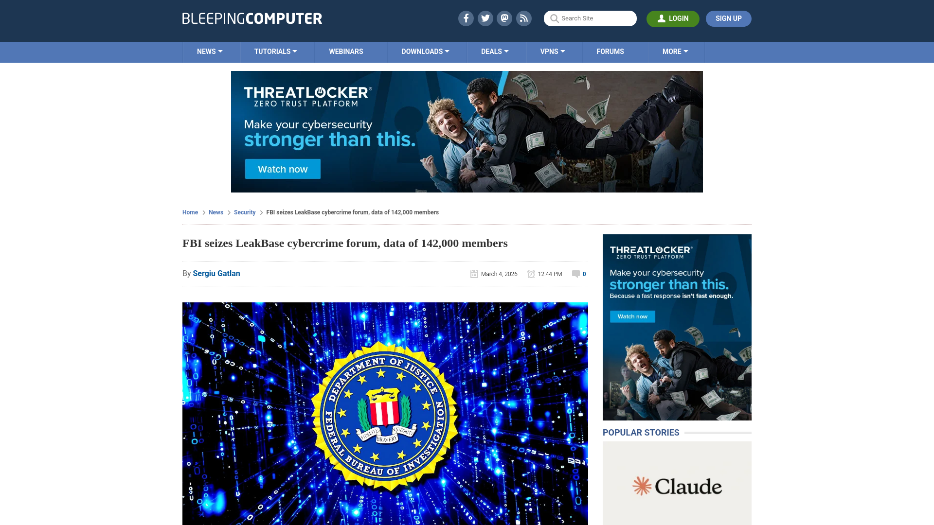 FBI seizes LeakBase cybercrime forum, data of 142,000 members