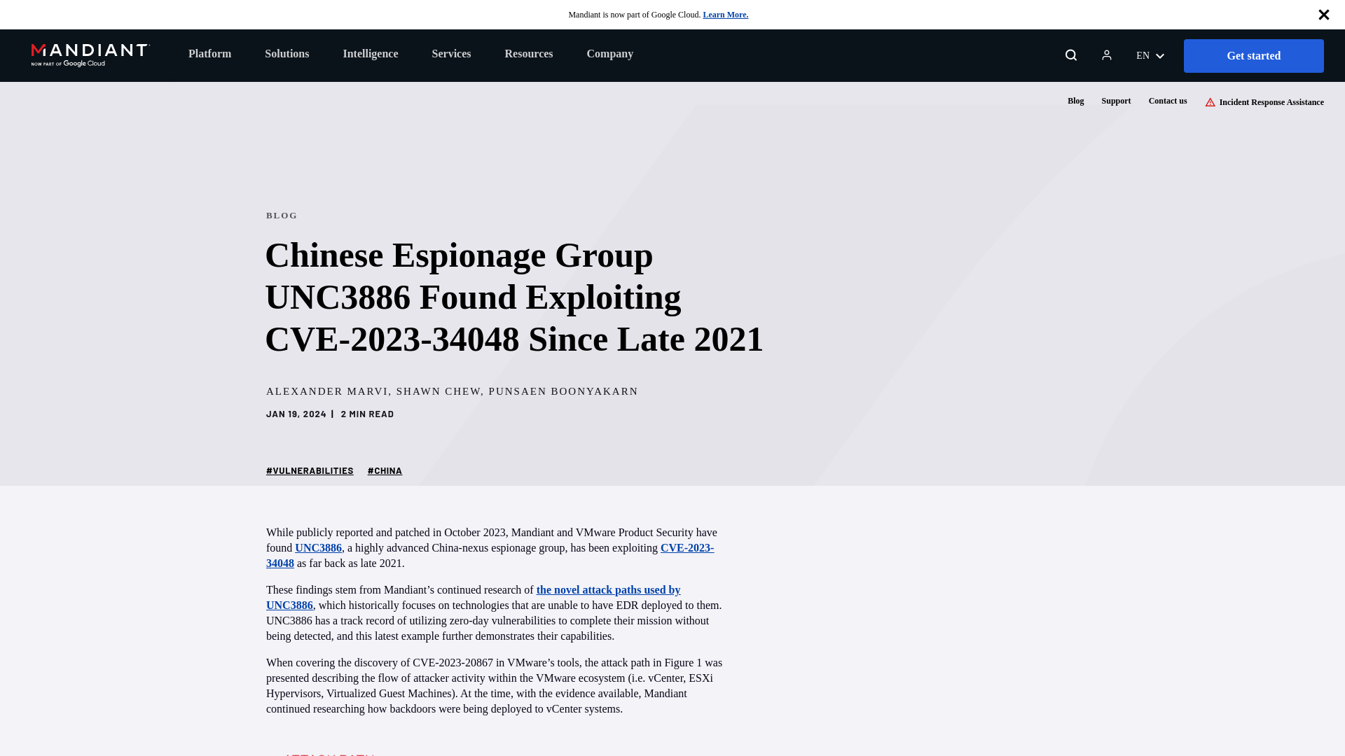 Chinese Espionage Group UNC3886 Found Exploiting CVE-2023-34048 Since Late 2021 | Mandiant