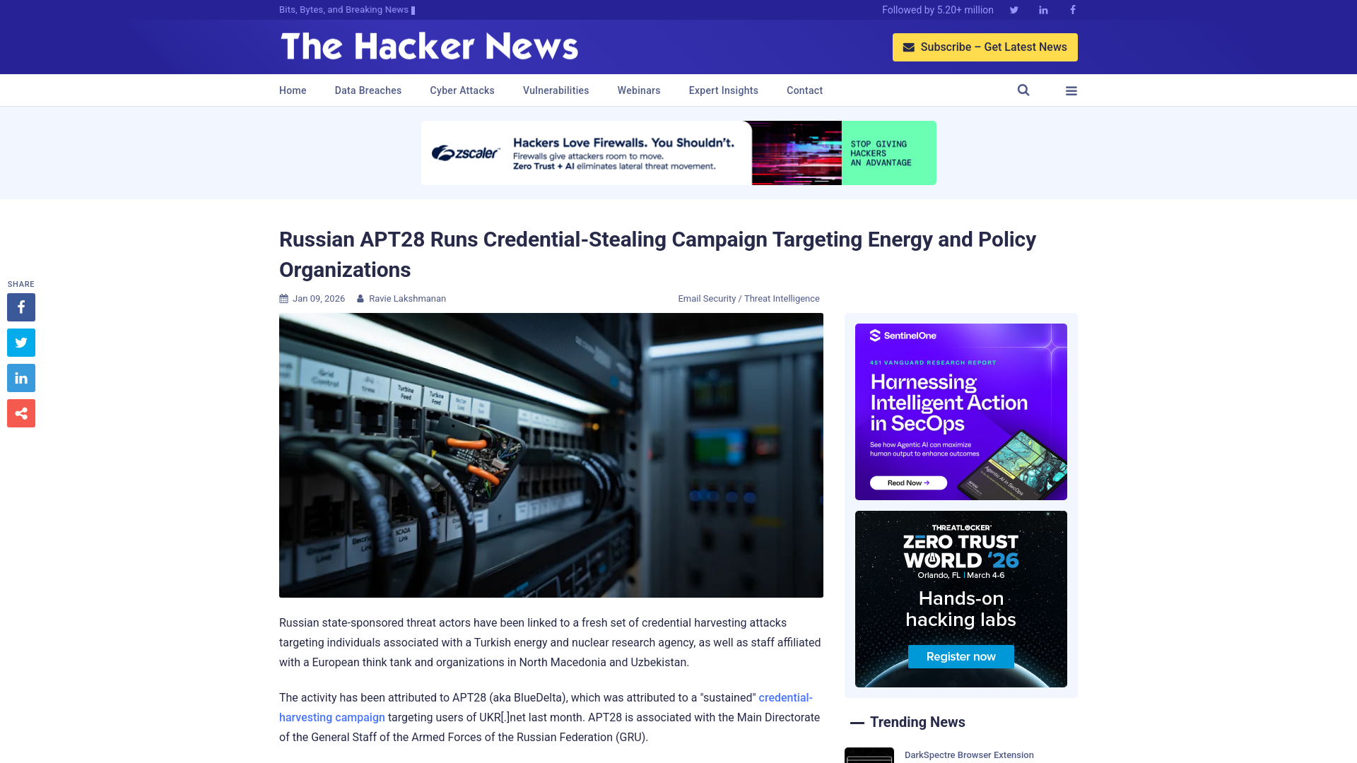 Russian APT28 Runs Credential-Stealing Campaign Targeting Energy and Policy Organizations