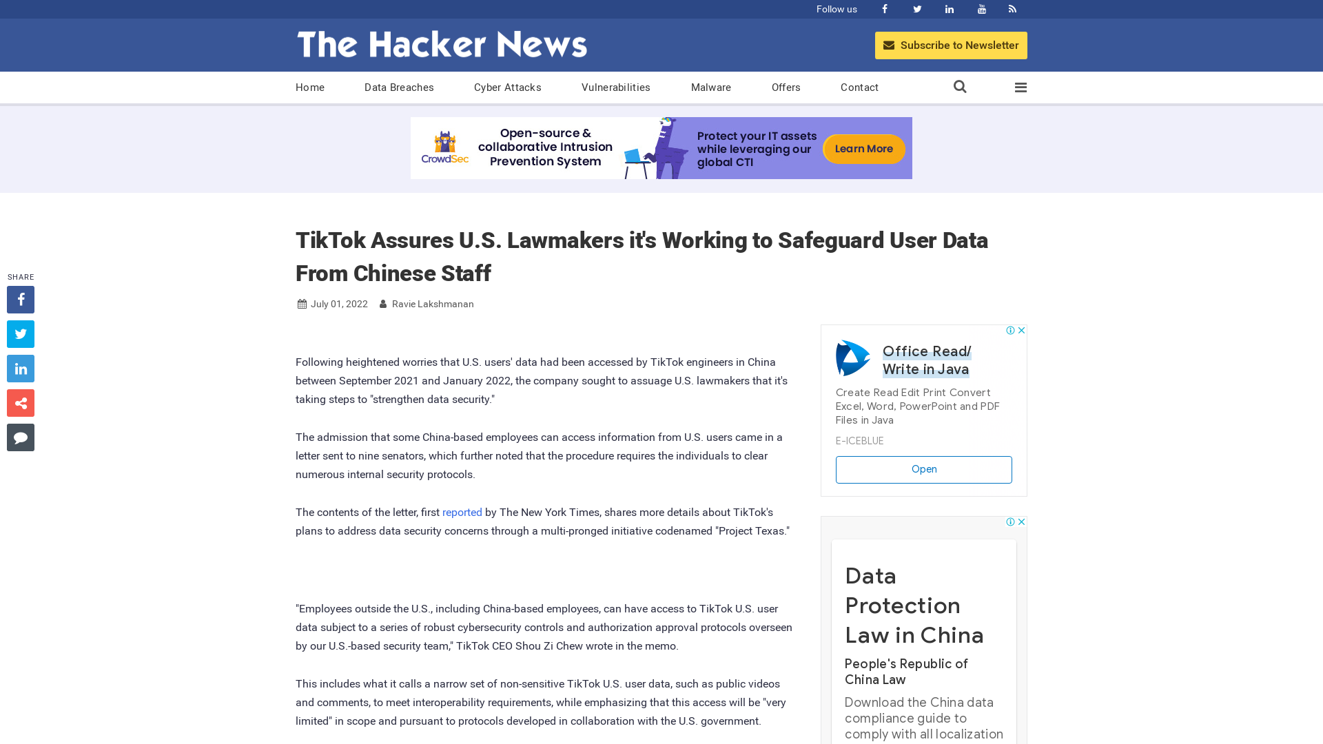 TikTok Assures U.S. Lawmakers it's Working to Safeguard User Data From Chinese Staff