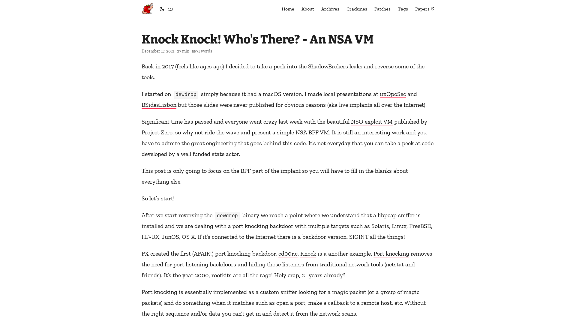 Knock Knock! Who's There? - An NSA VM | Reverse Engineering