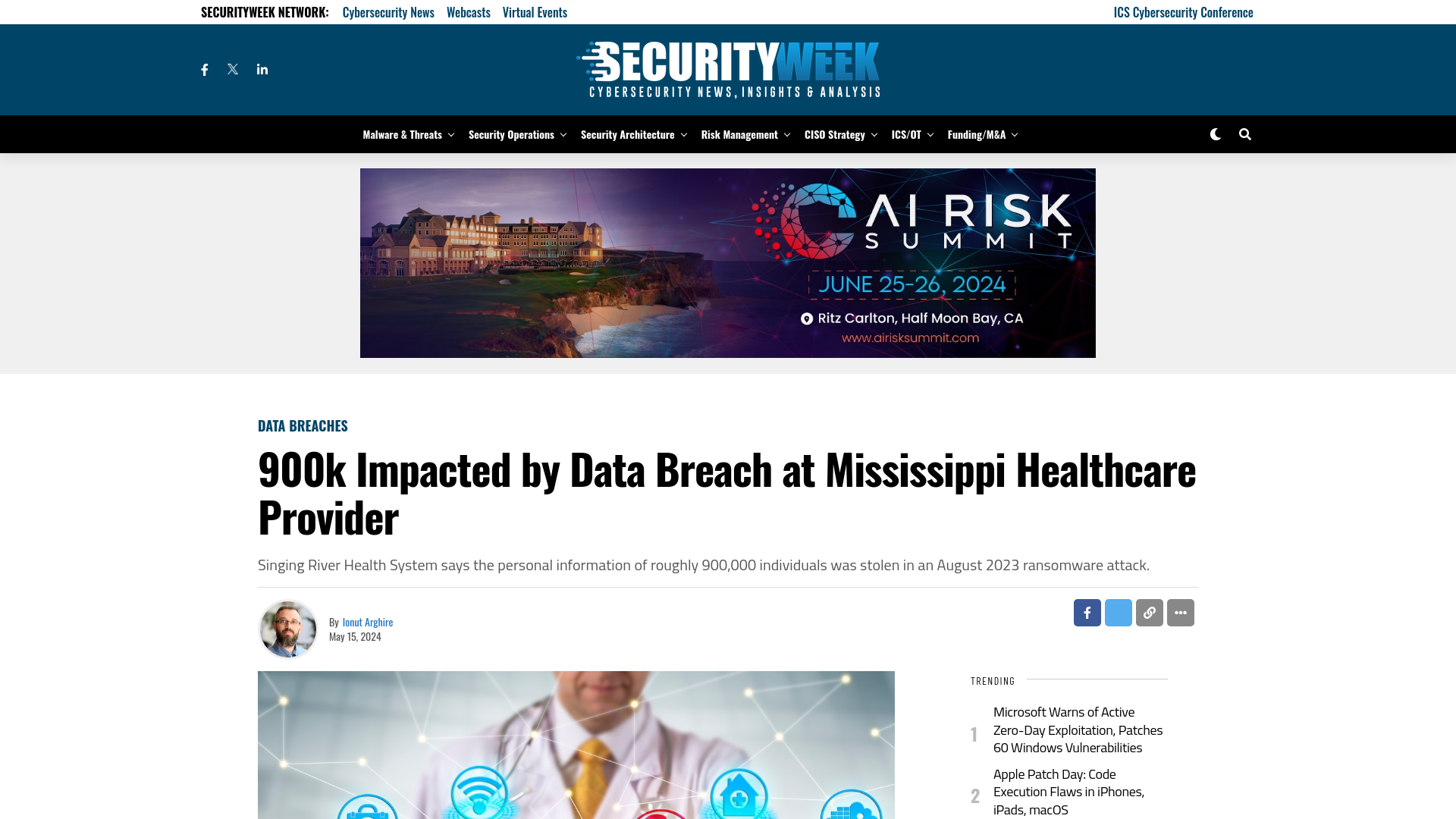 900k Impacted by Data Breach at Mississippi Healthcare Provider - SecurityWeek