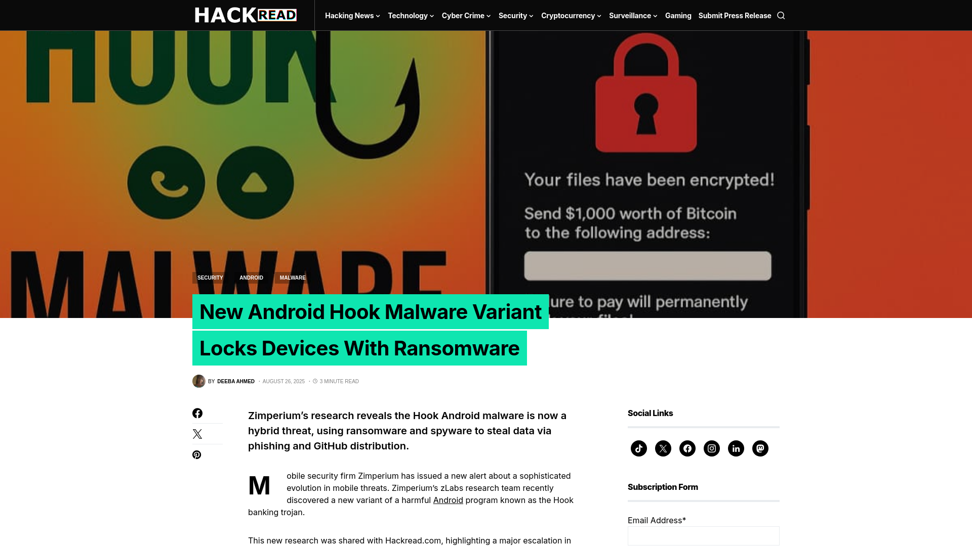 New Android Hook Malware Variant Locks Devices With Ransomware