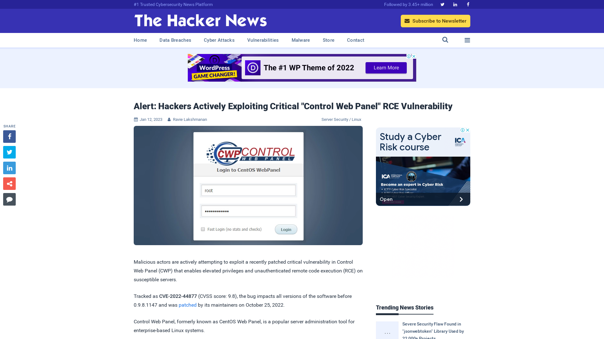 Alert: Hackers Actively Exploiting Critical "Control Web Panel" RCE Vulnerability