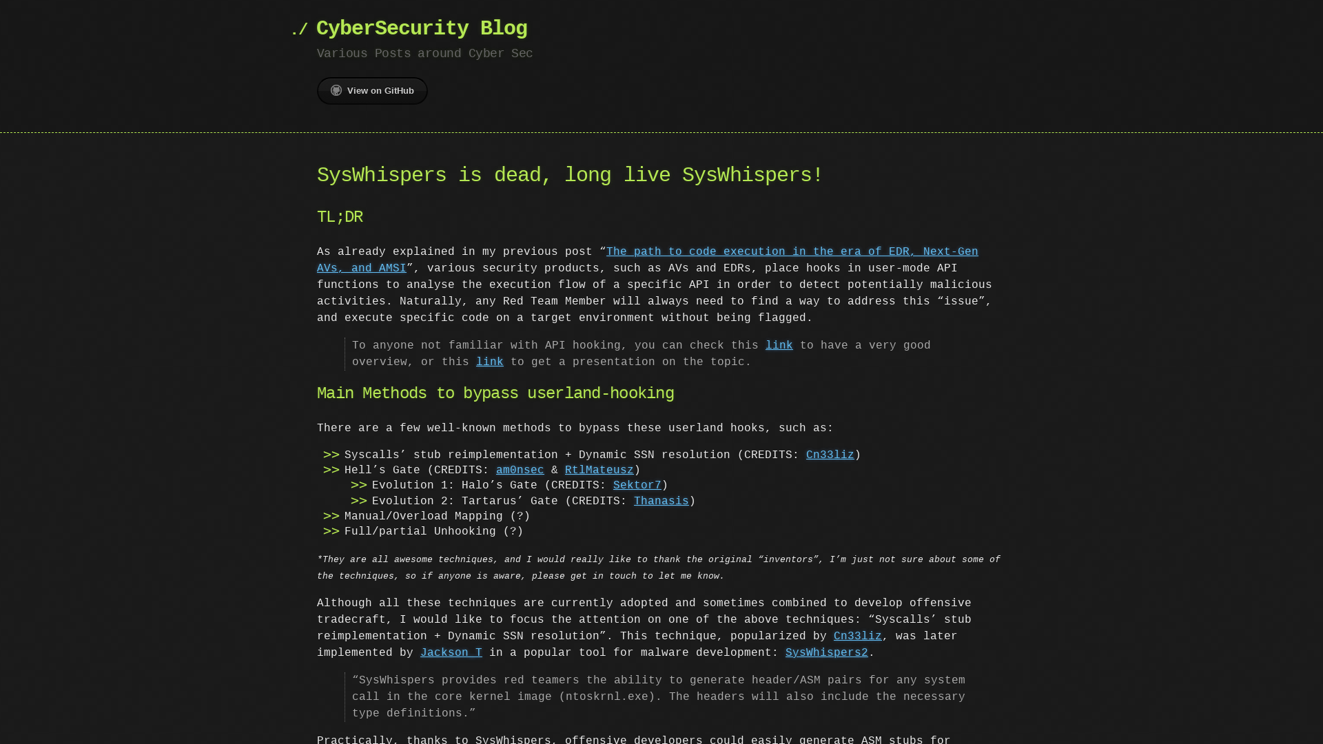 SysWhispers is dead, long live SysWhispers! | CyberSecurity Blog
