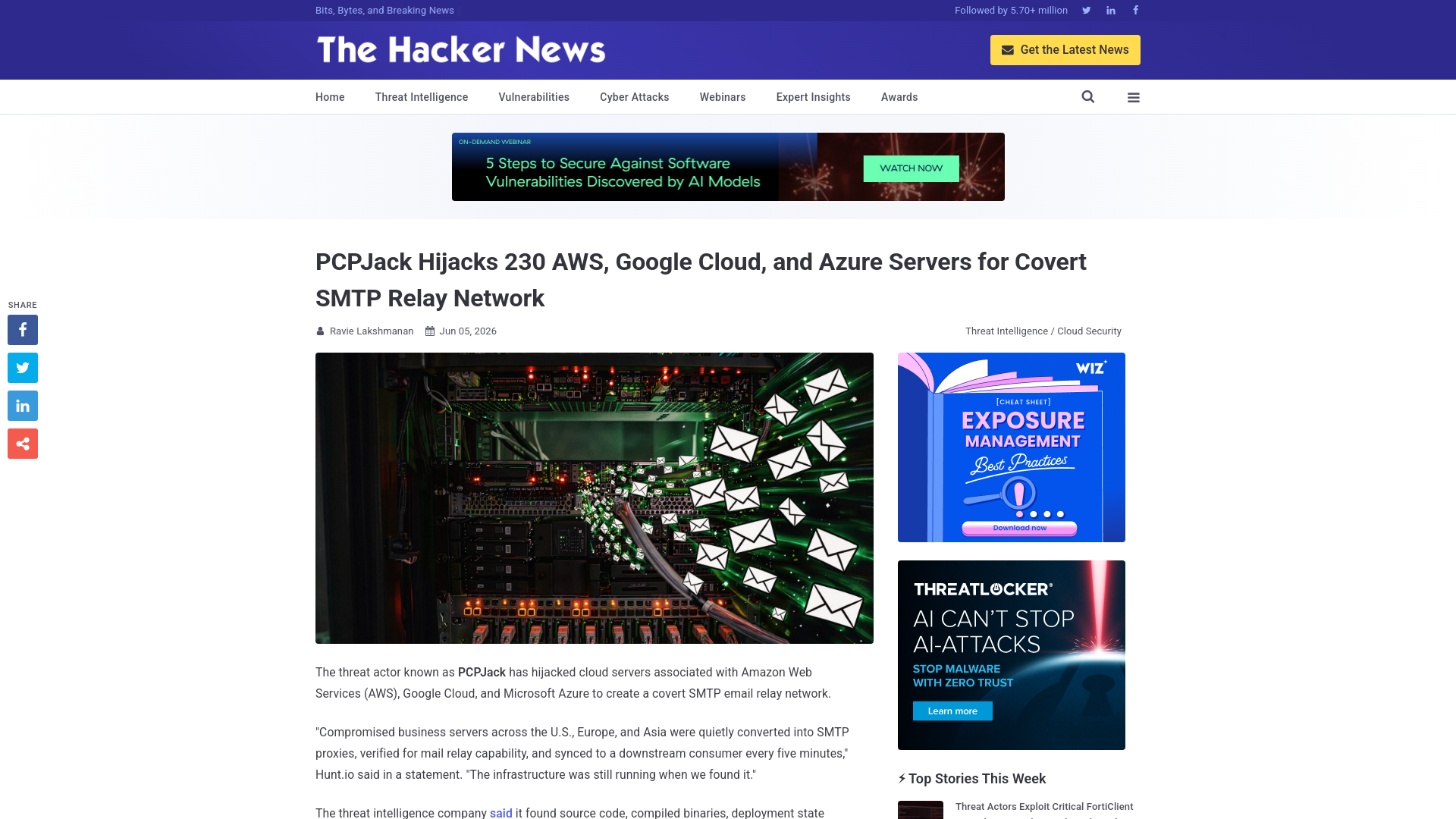 PCPJack Hijacks 230 AWS, Google Cloud, and Azure Servers for Covert SMTP Relay Network