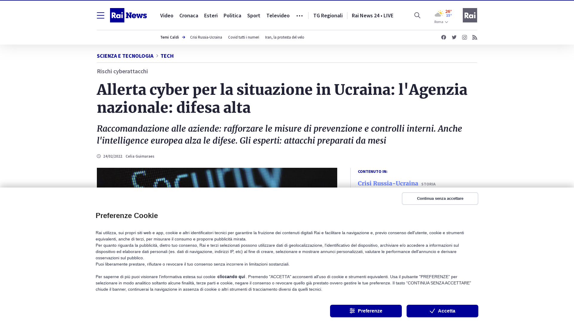 Allerta cyber per la situazione in Ucraina: l'Agenzia nazionale: difesa alta