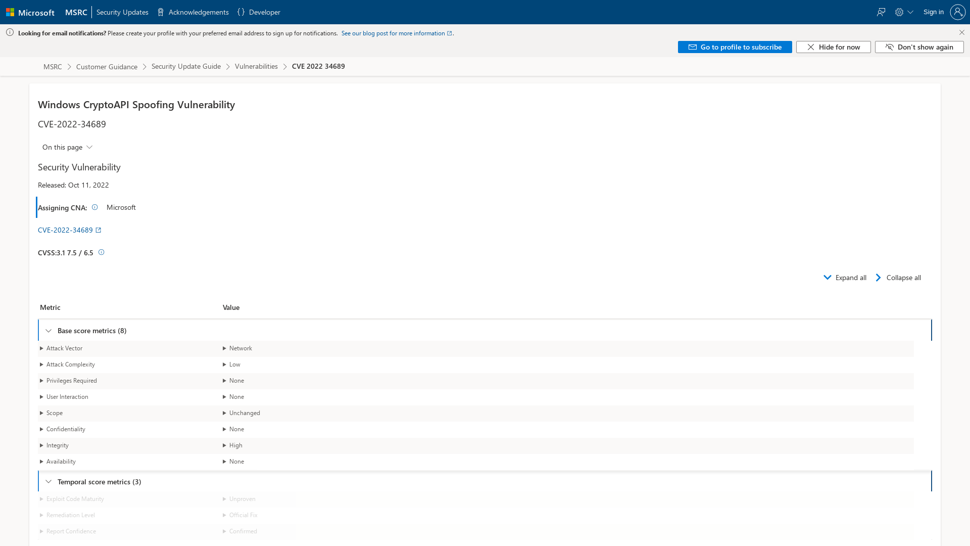 CVE-2022-34689 - Security Update Guide - Microsoft - Windows CryptoAPI Spoofing Vulnerability