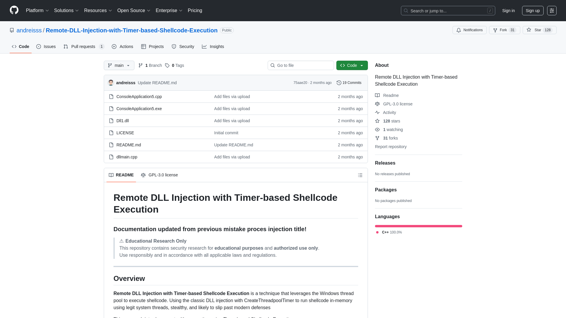 GitHub - andreisss/Remote-DLL-Injection-with-Timer-based-Shellcode-Execution: Remote DLL Injection with Timer-based Shellcode Execution